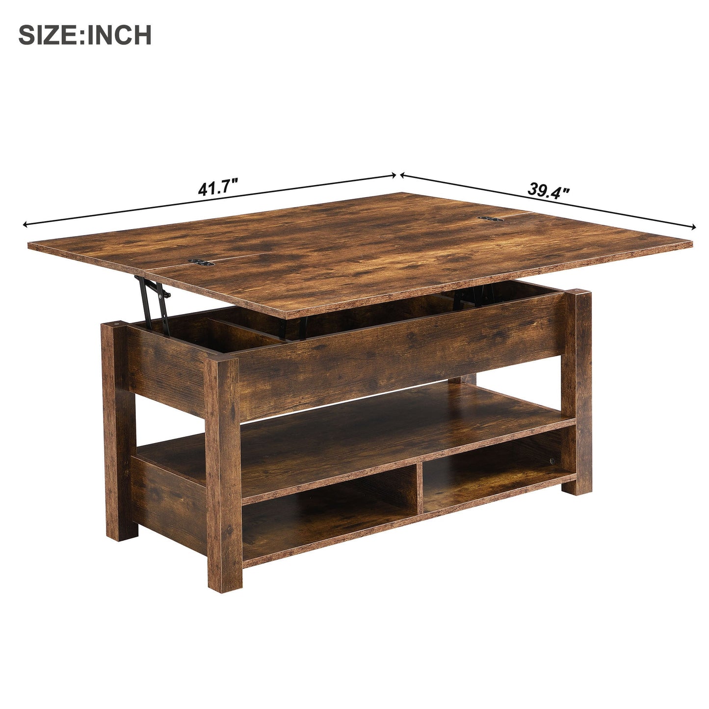 Lift Top Coffee Table, Multi-Functional Coffee Table with Open Shelves, Modern Lift Tabletop Dining Table for Living Room, Home Office, Rustic Brown