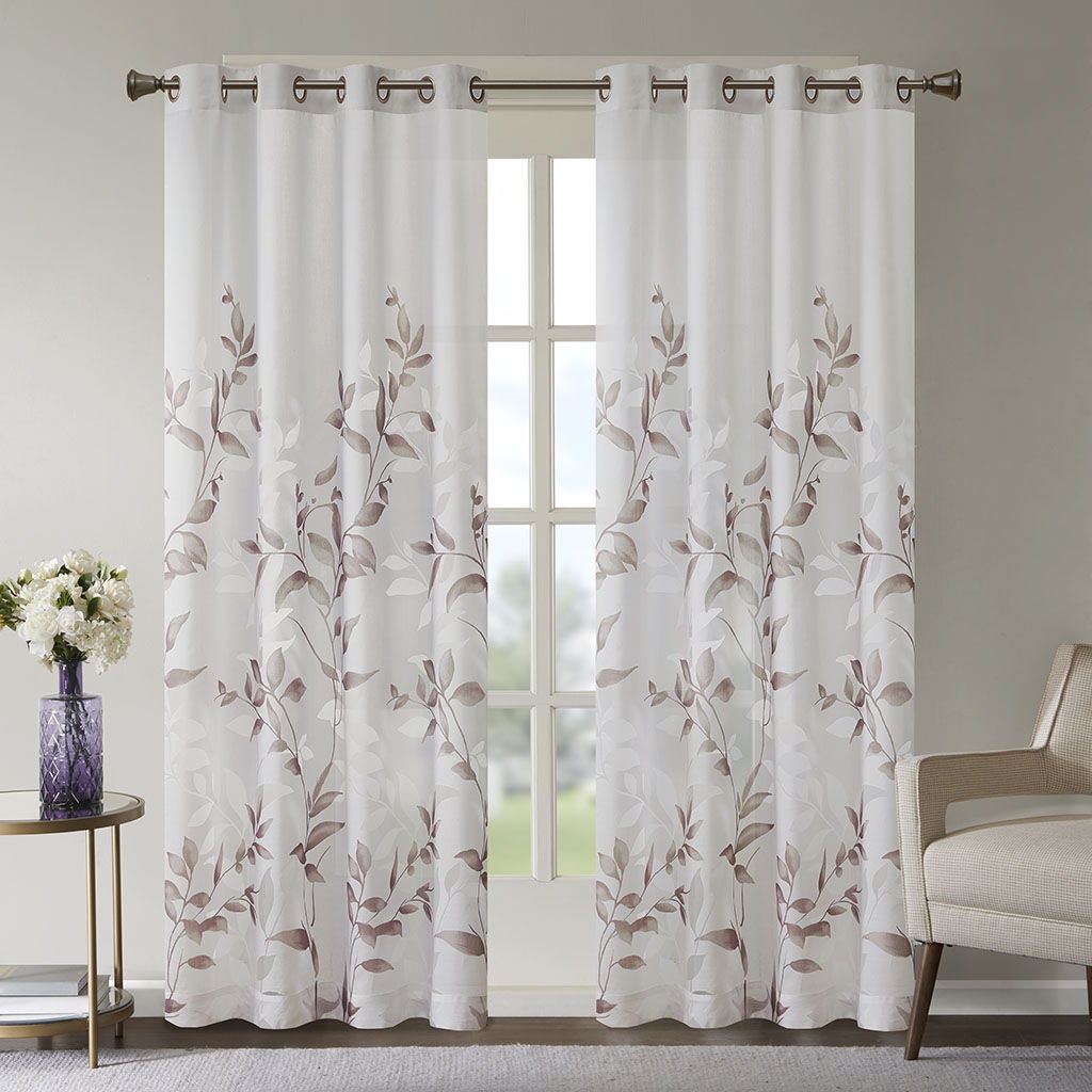 Cecily - Fabric Burnout Printed Window Panel - Mauve