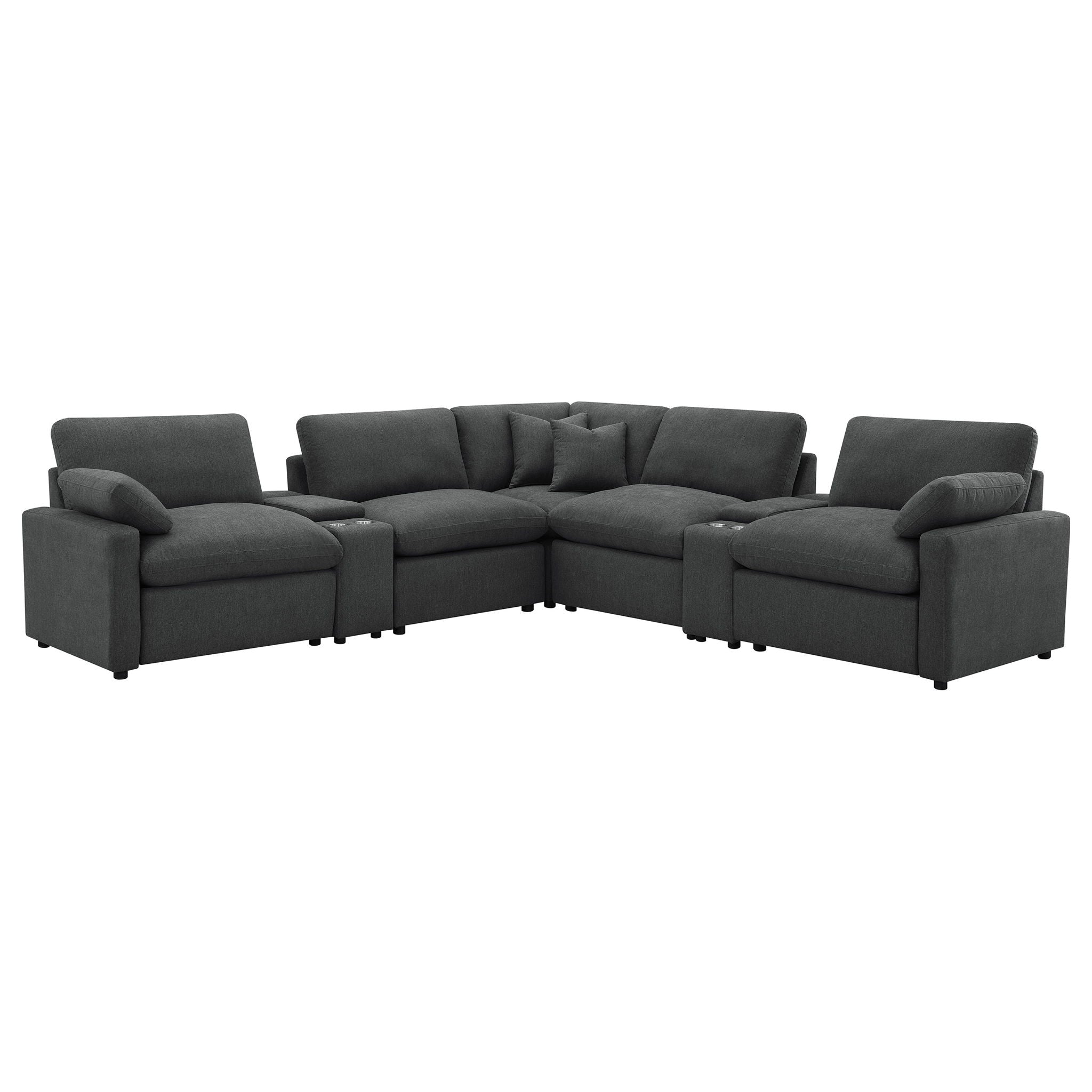 Modular Power Reclining With Lift Top Consoles, 7 Piece Configuration - Dark Gray