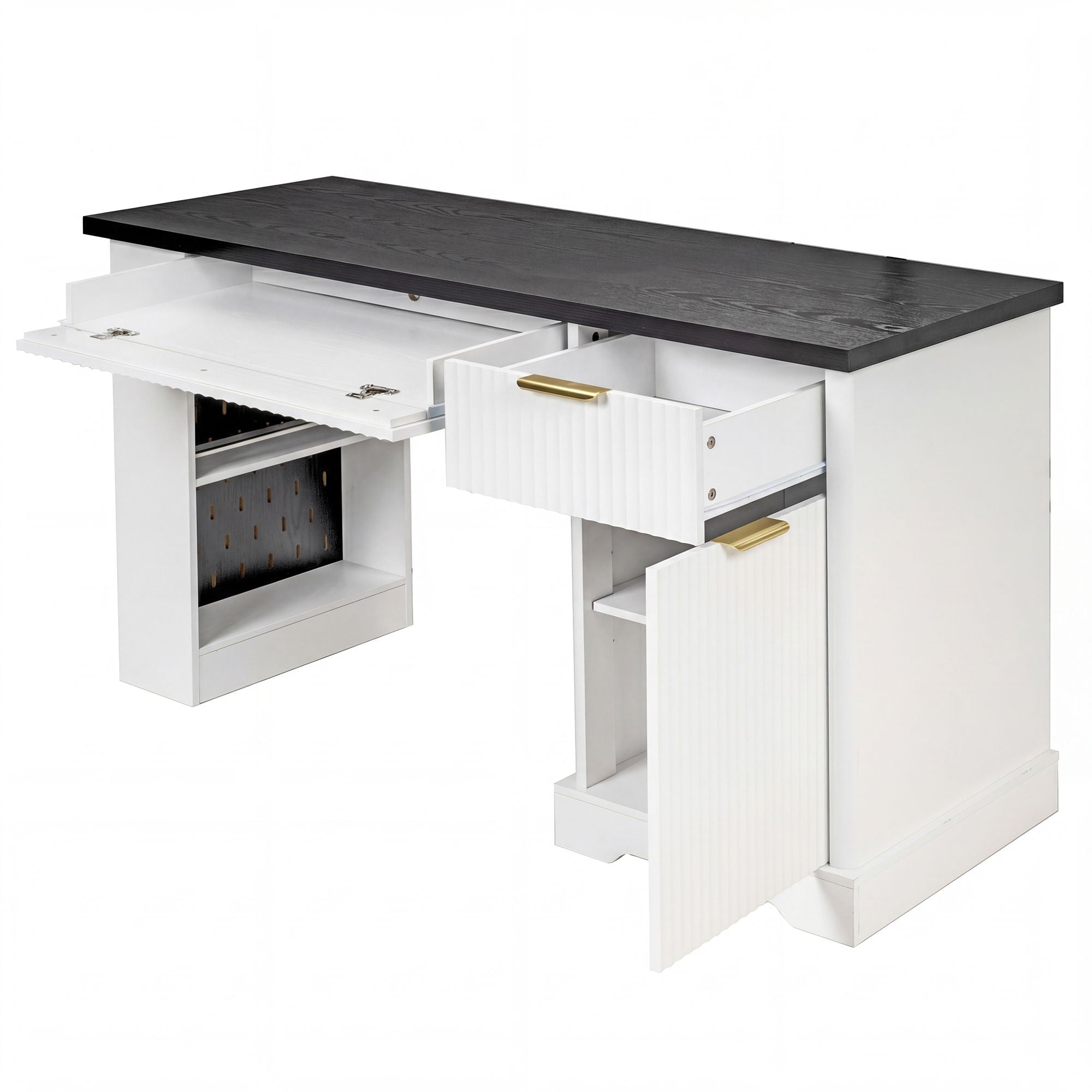 Modern Fluted Office Desk With Storage Cabinet