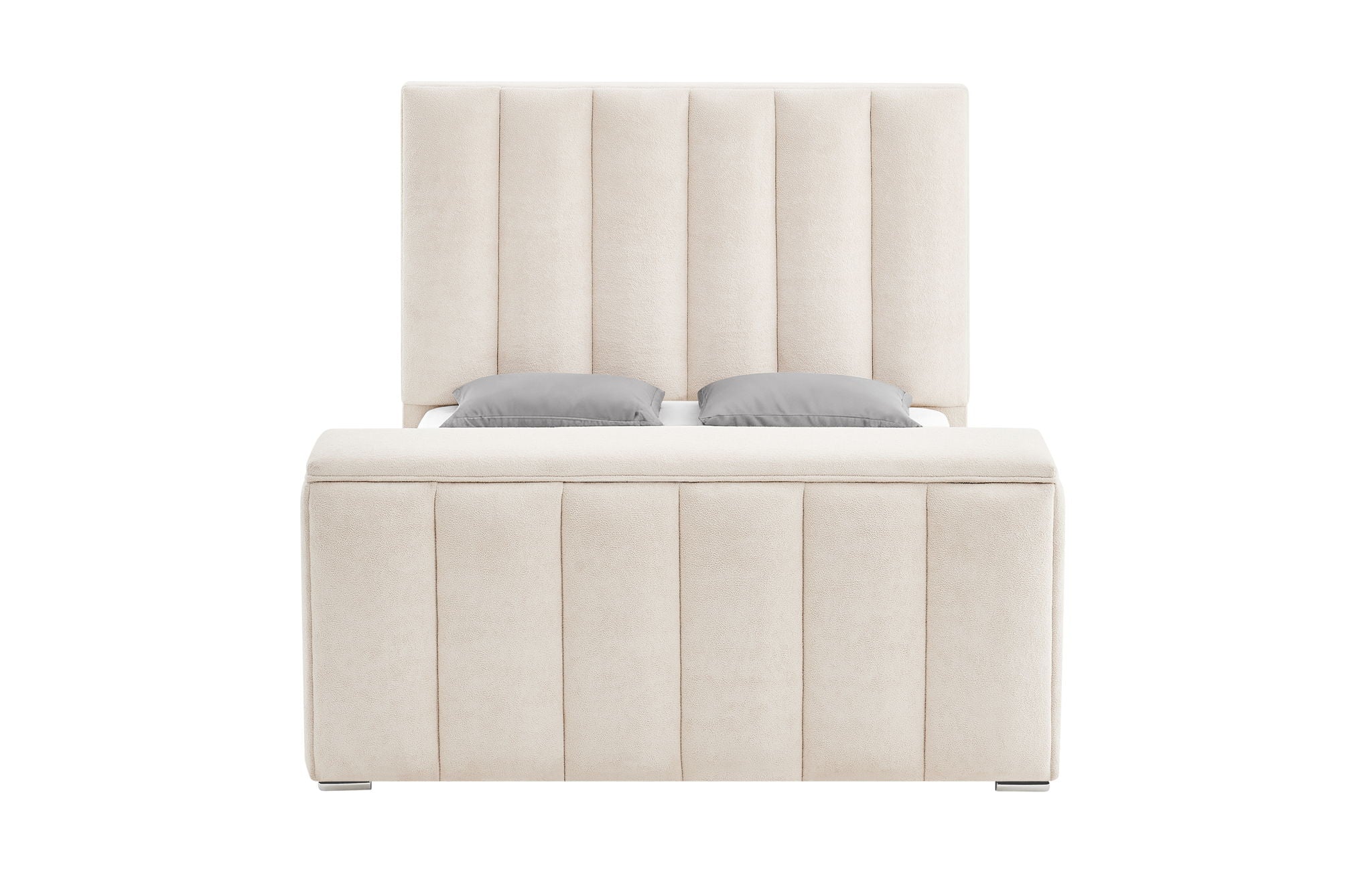 Serenity - King Bed Footboard With TV Lift And Fireplace - Cream / Beige
