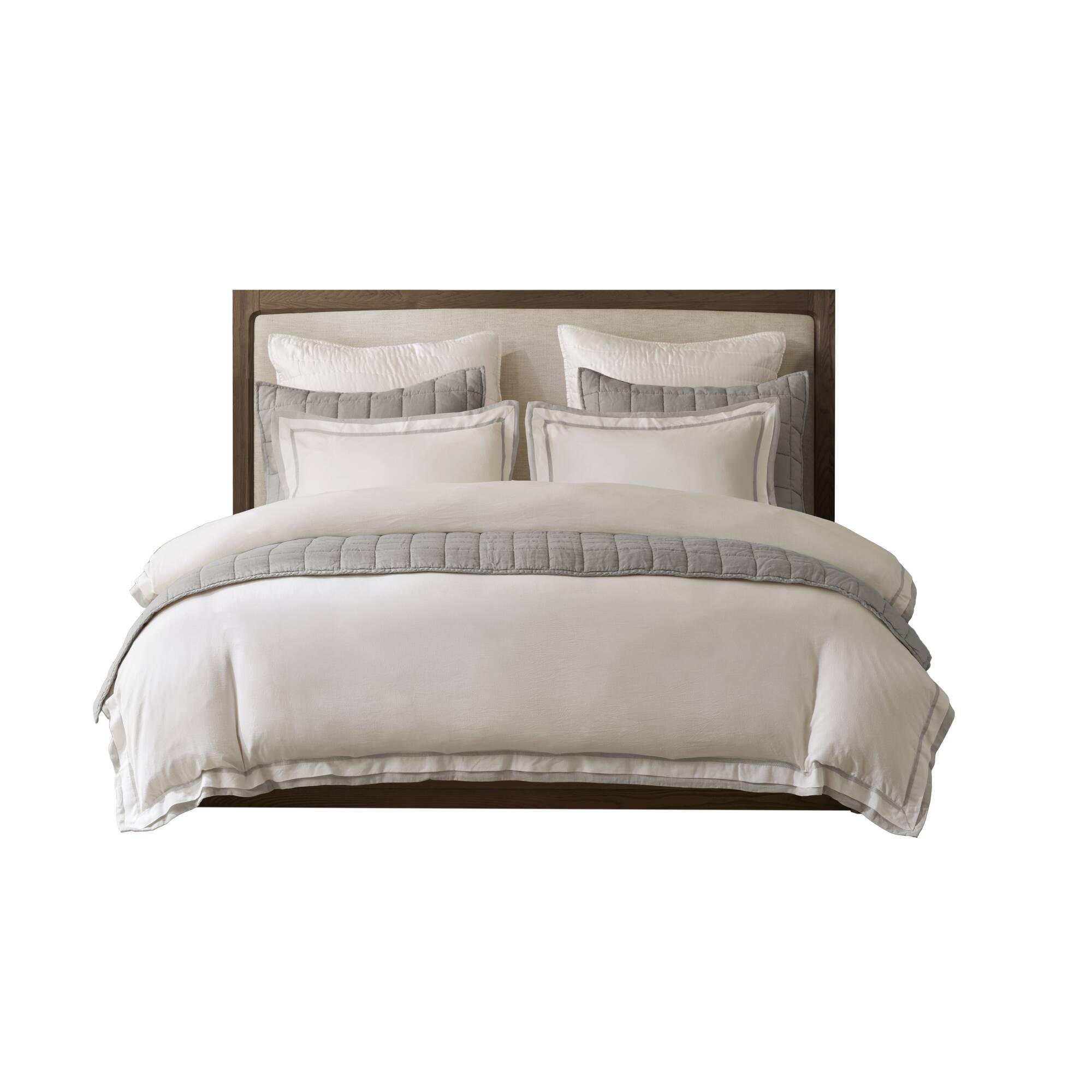 Linen Blend - Full/Queen Duvet Cover Set - White/Gray