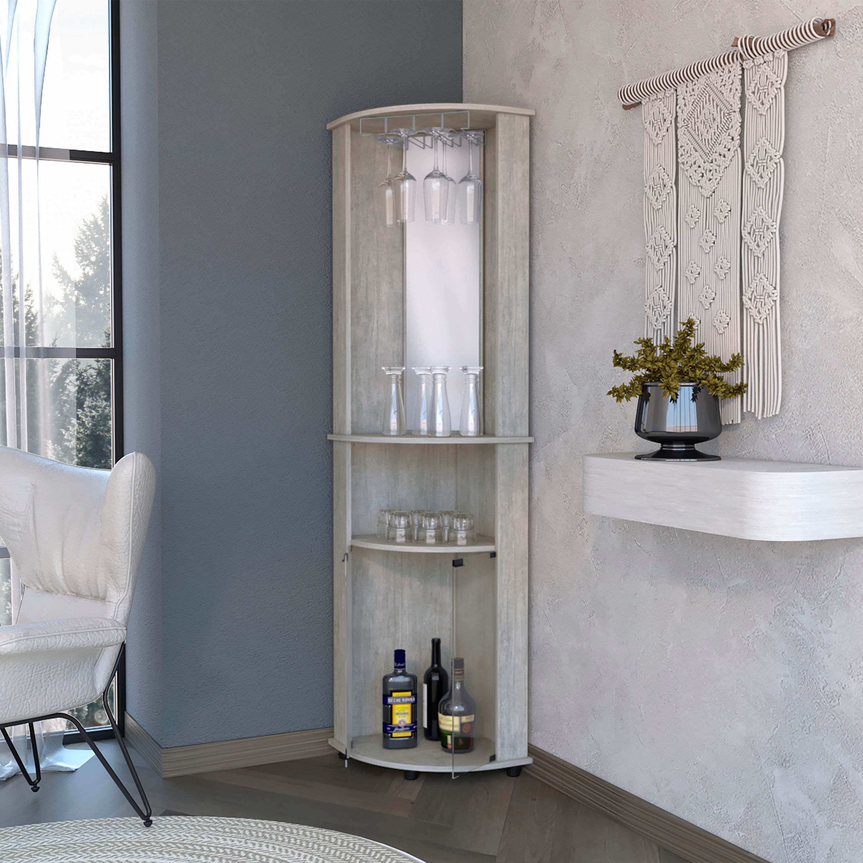 Jared Concrete Gray 3-Tier Shelf Bar Cabinet