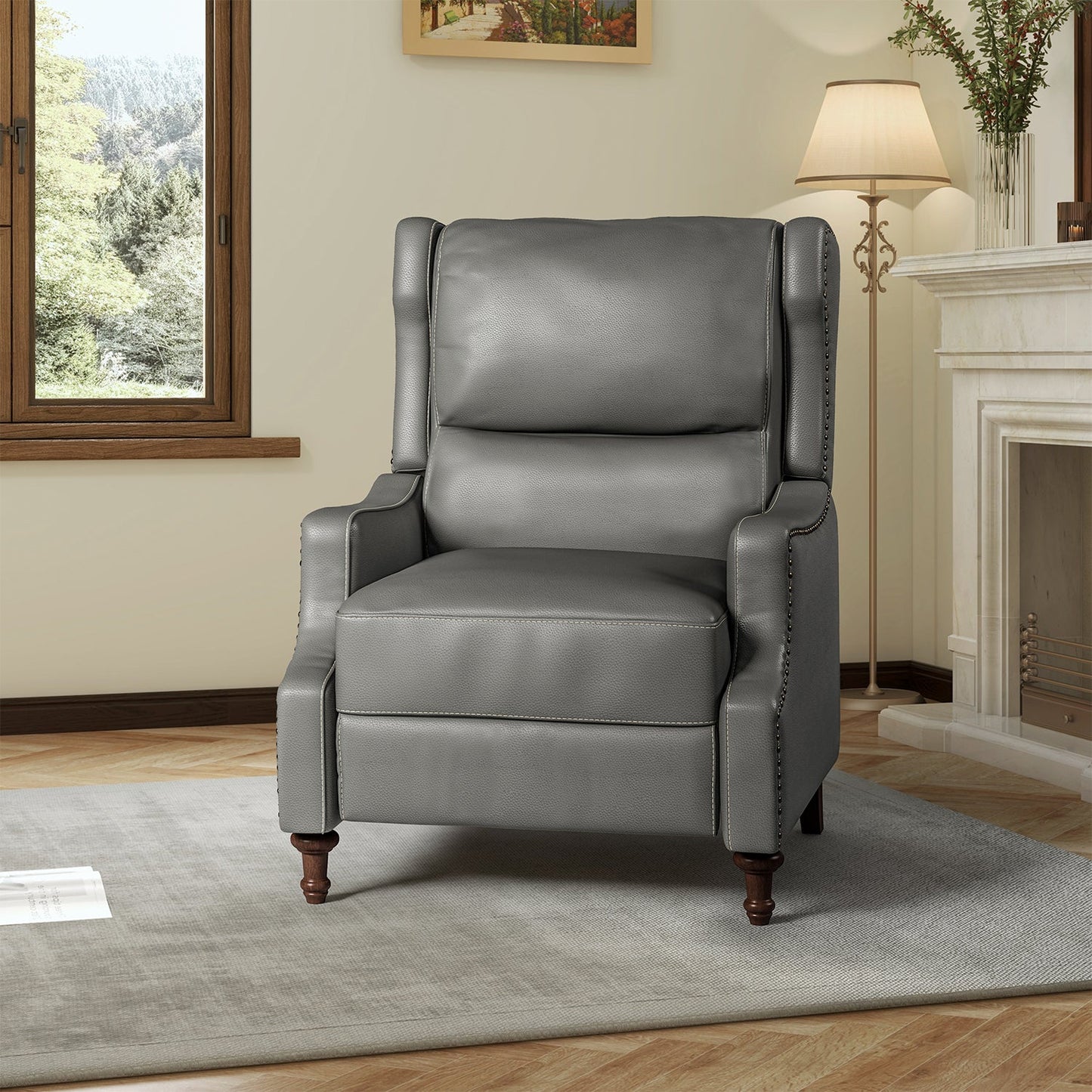 Marte Genuine Leather Recliner-GREY