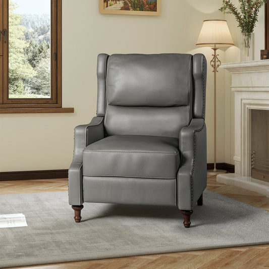 Marte Genuine Leather Recliner-GREY