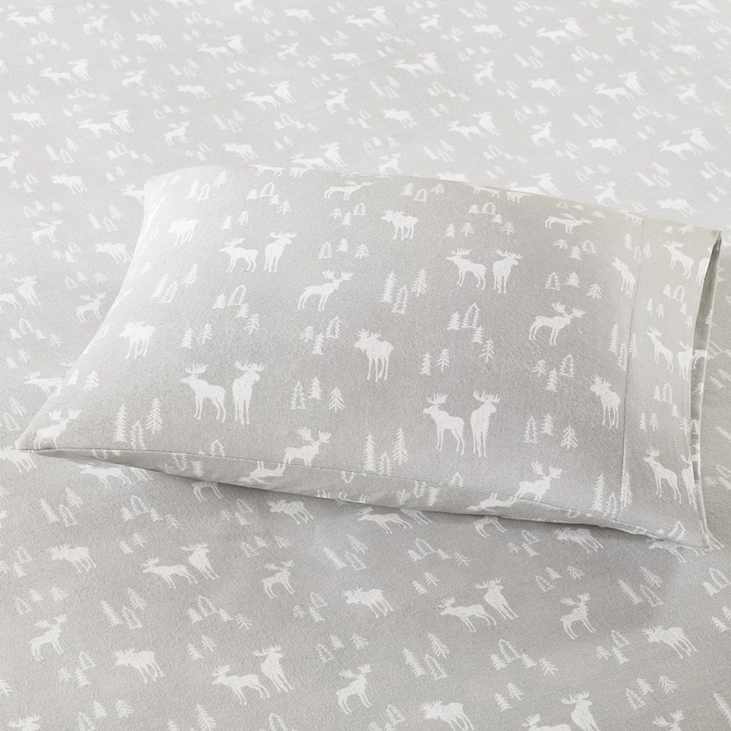 Flannel - Queen Sheet Set - Gray Moose