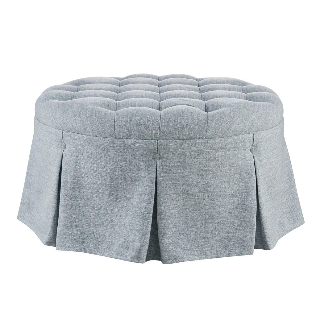 Terri - Skirted Tufted 32" Round Ottoman - Light Blue