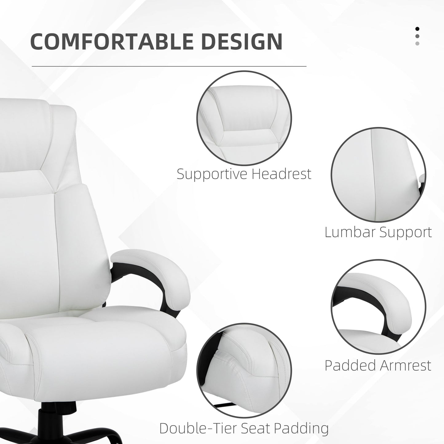 Big and Tall 400lbs Executive Office Chair with Wide Seat, Computer Desk Chair with High Back PU Leather Ergonomic Upholstery, Adjustable Height and Swivel Wheels, White