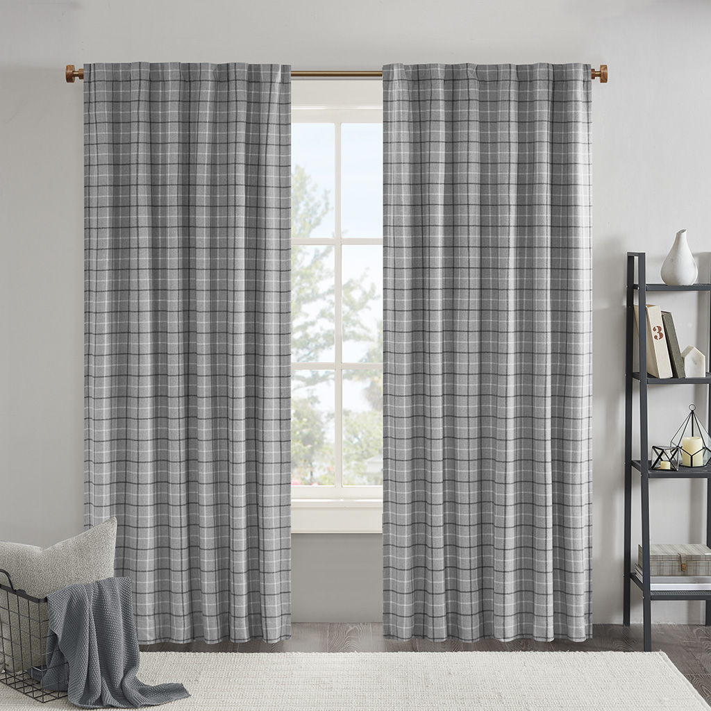 Anaheim - Plaid Rod Pocket and Back Tab Curtain Panel With Fleece Lining - Gray