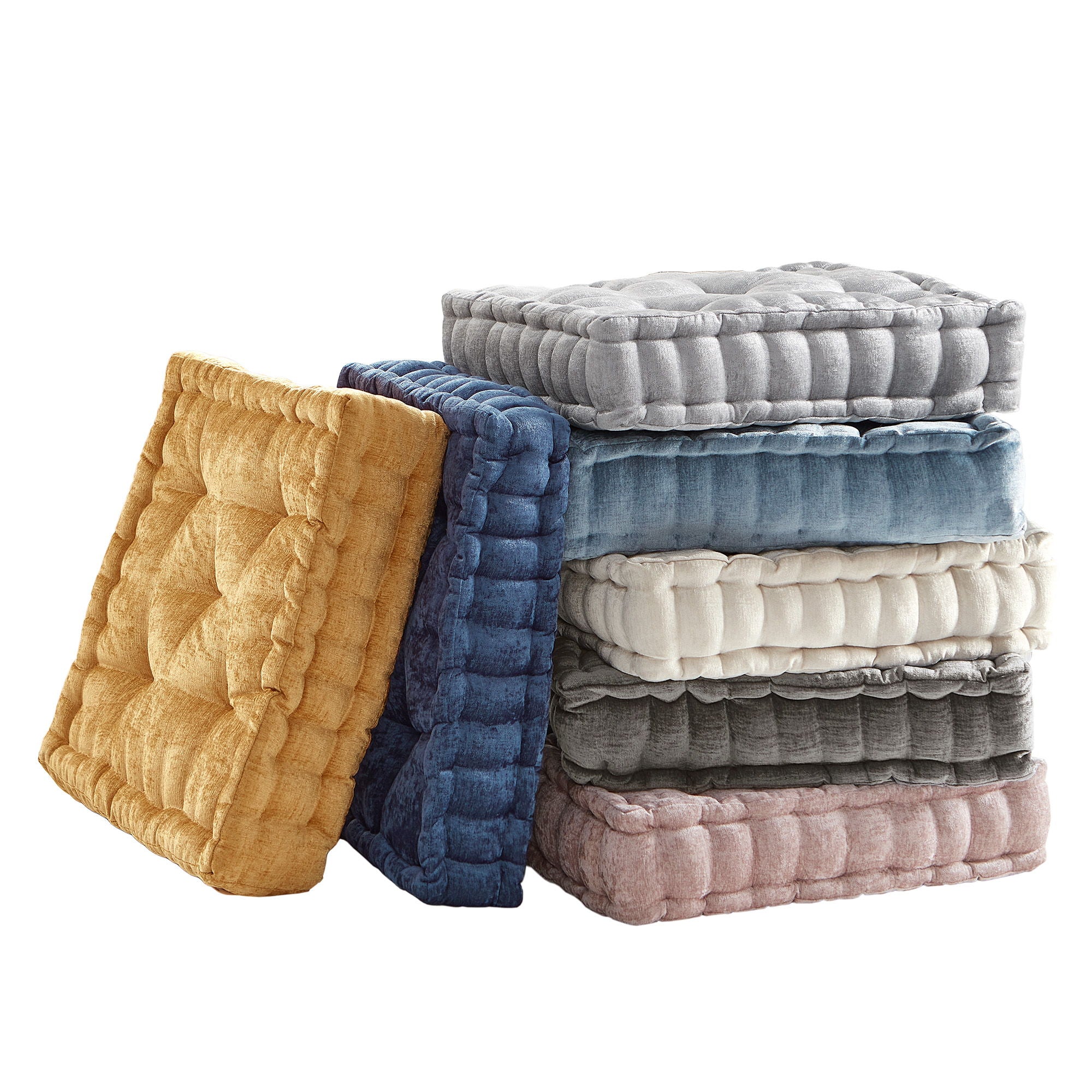 Azza - Chenille Square Floor Pillow Cushion - Yellow