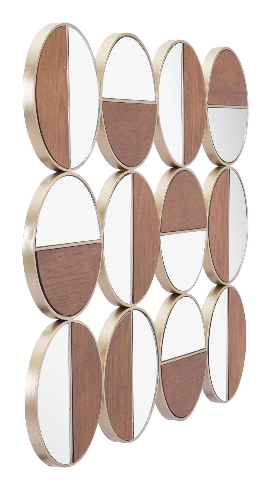 Cycle - Round Mirror - Gold & Walnut