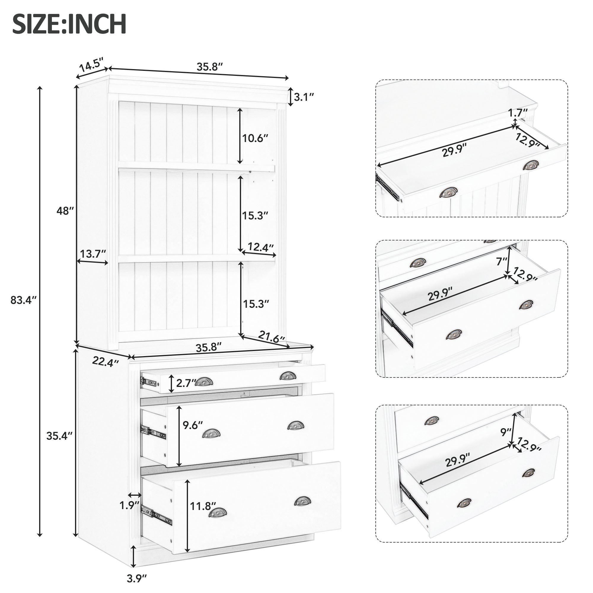 83.4"Tall Bookshelf with LED Lighting, Modern Bookcase with 3 Drawer and Open Shelves,Storage Bookshelf for Living Room,Home Office,White