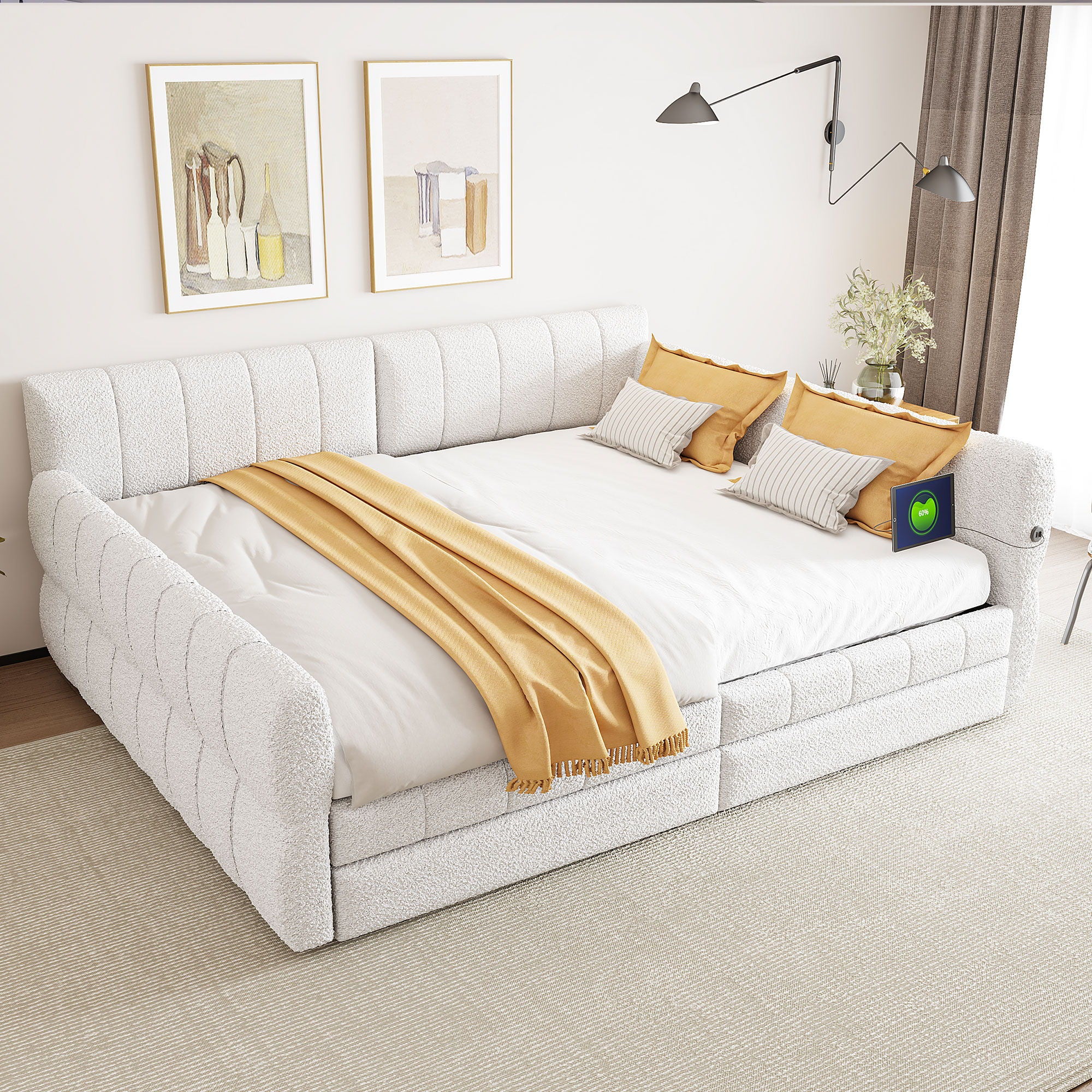 Upholstered Platform Bed With USB Charging