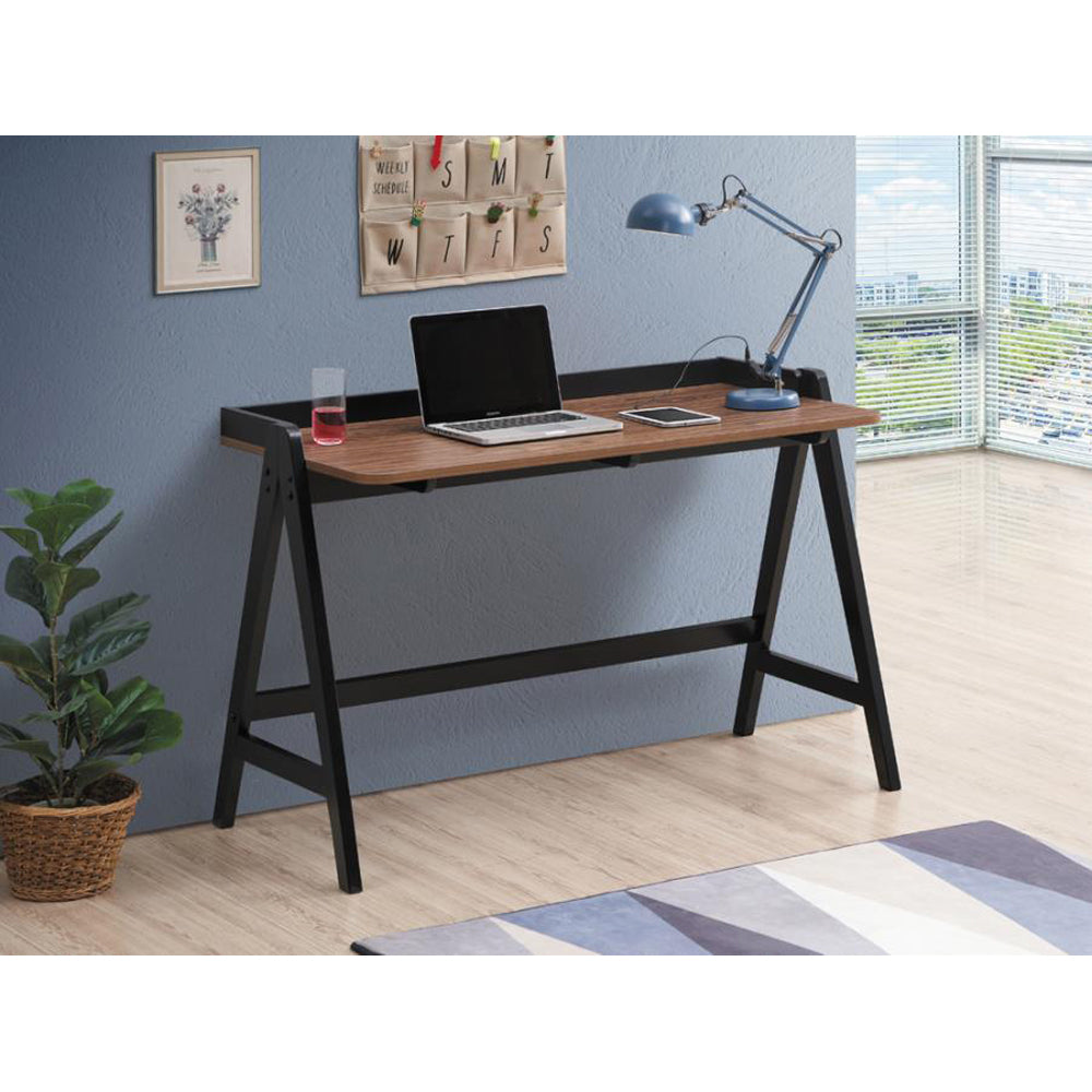 Writing Desk with USB Ports in Walnut and Black