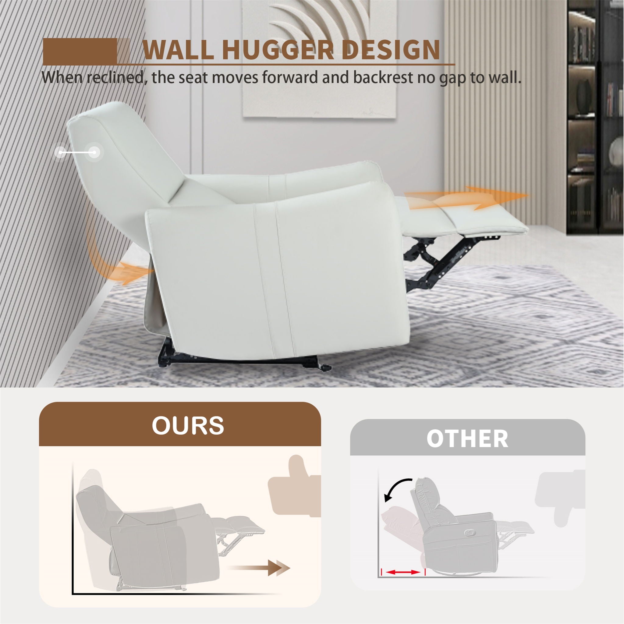 Wall Hugger Power Recliner Chair With USB Port (Type-C)