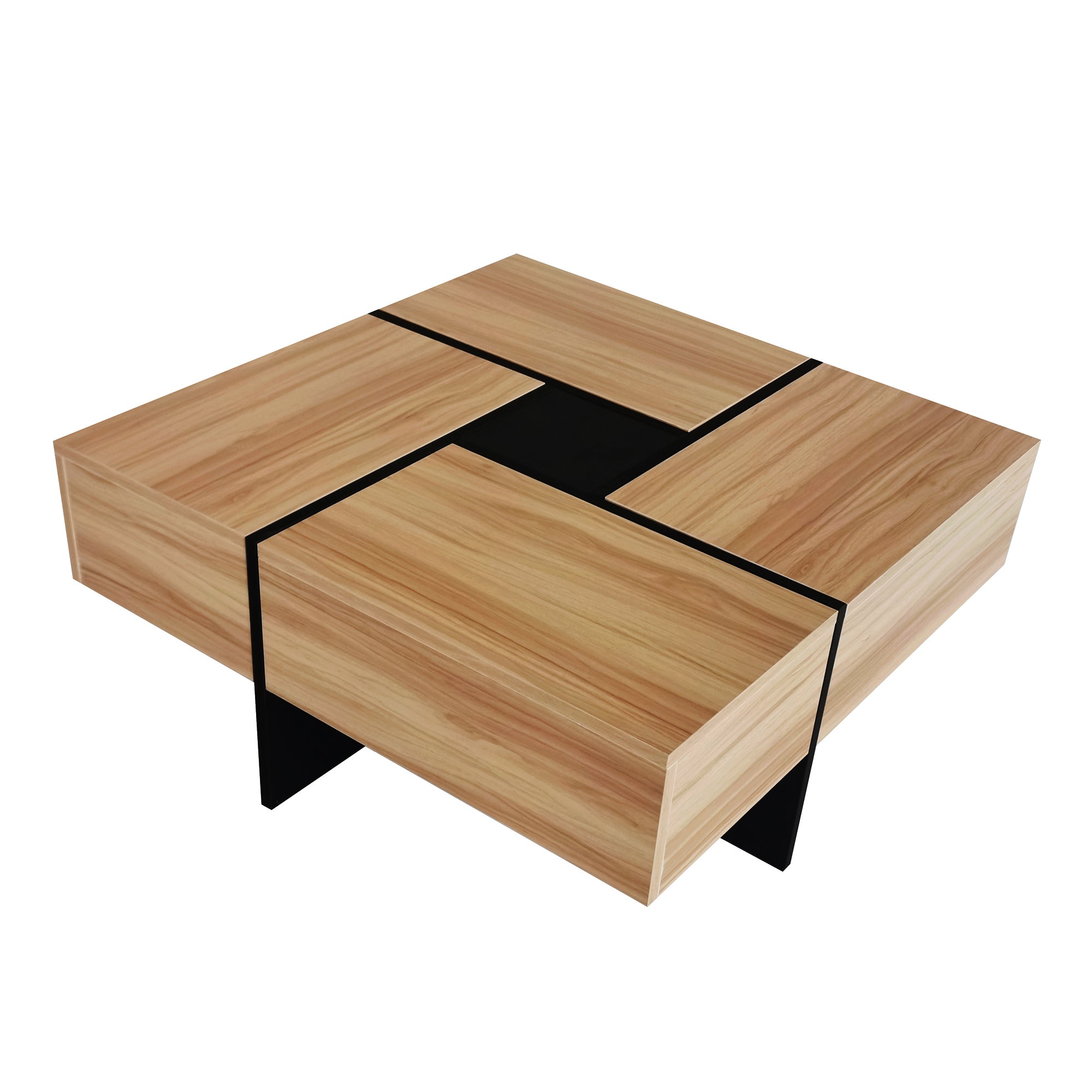 Unique Design Coffee Table with 4 Hidden Storage Compartments, Square Cocktail Table with Extendable Sliding Tabletop, UV High-gloss Design Center Table for Living Room, 31.5"x 31.5"