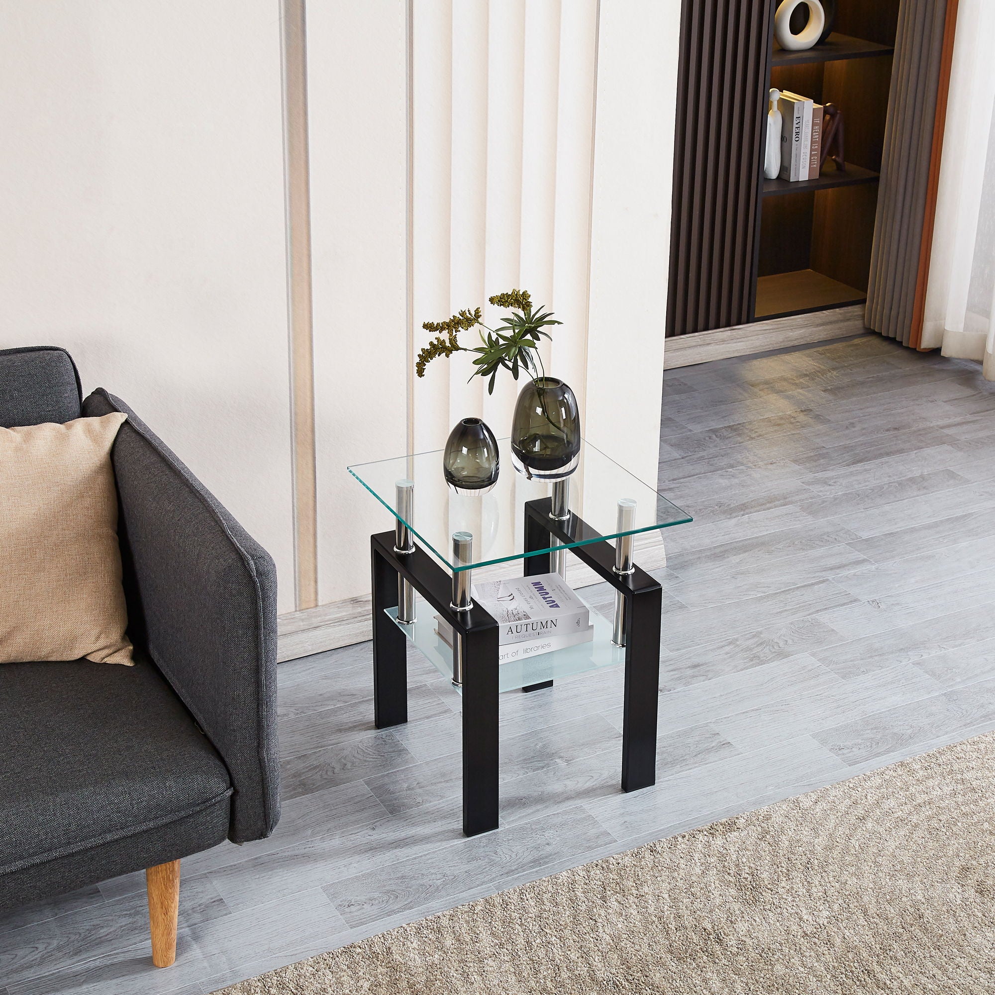 Luxury Modern Tempered Glass Coffee Table With 2 Layers
