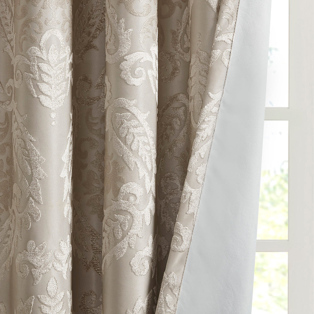 Knitted Jacquard Paisley Total Blackout Grommet Top Curtain Panel