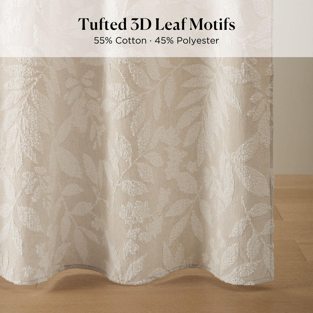Solace Leaf - Cotton Blend Botanical Jacquard Shower Curtain - Beige