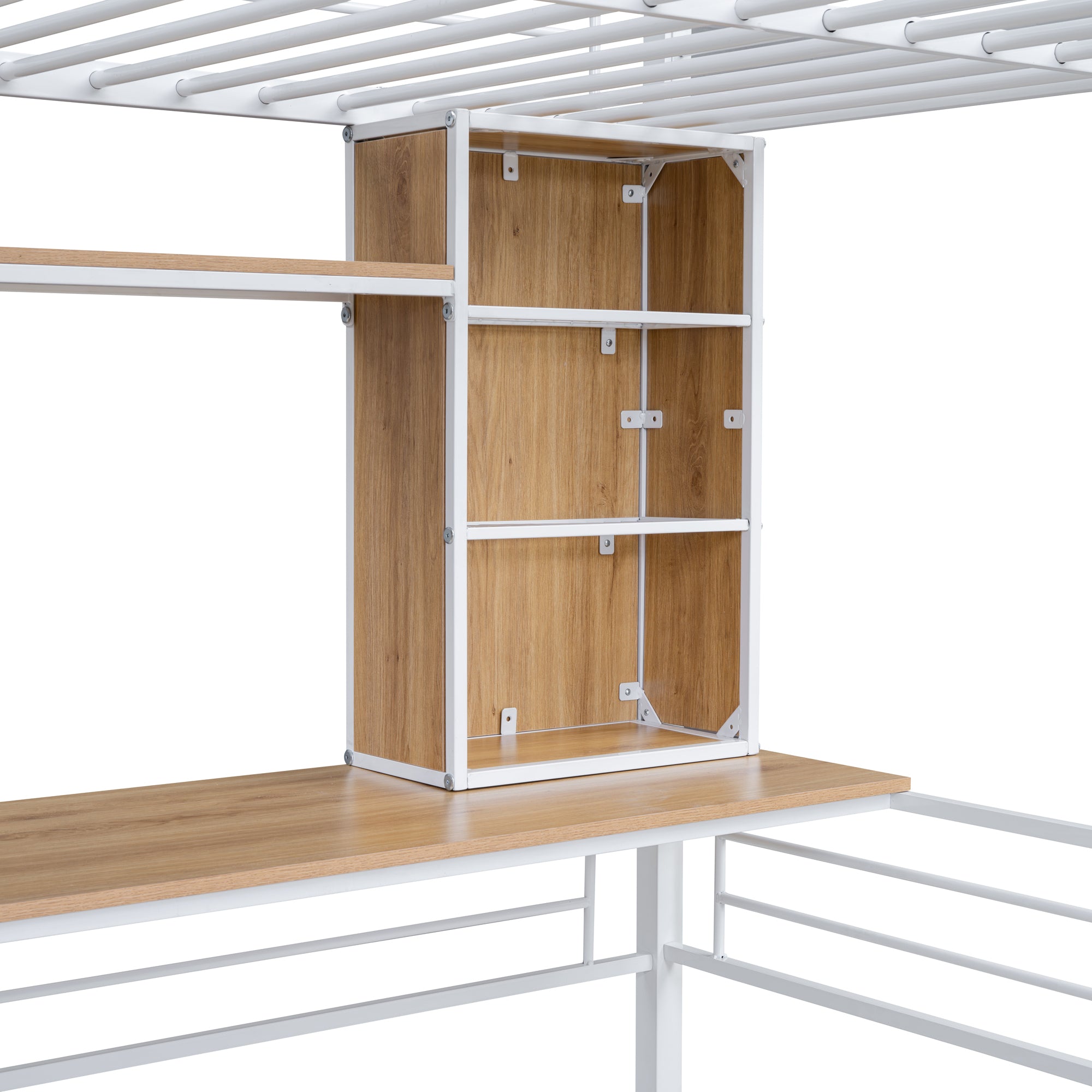 Full Size Loft Bed with Desk and Shelf, Loft Bed with Ladder,Full,White