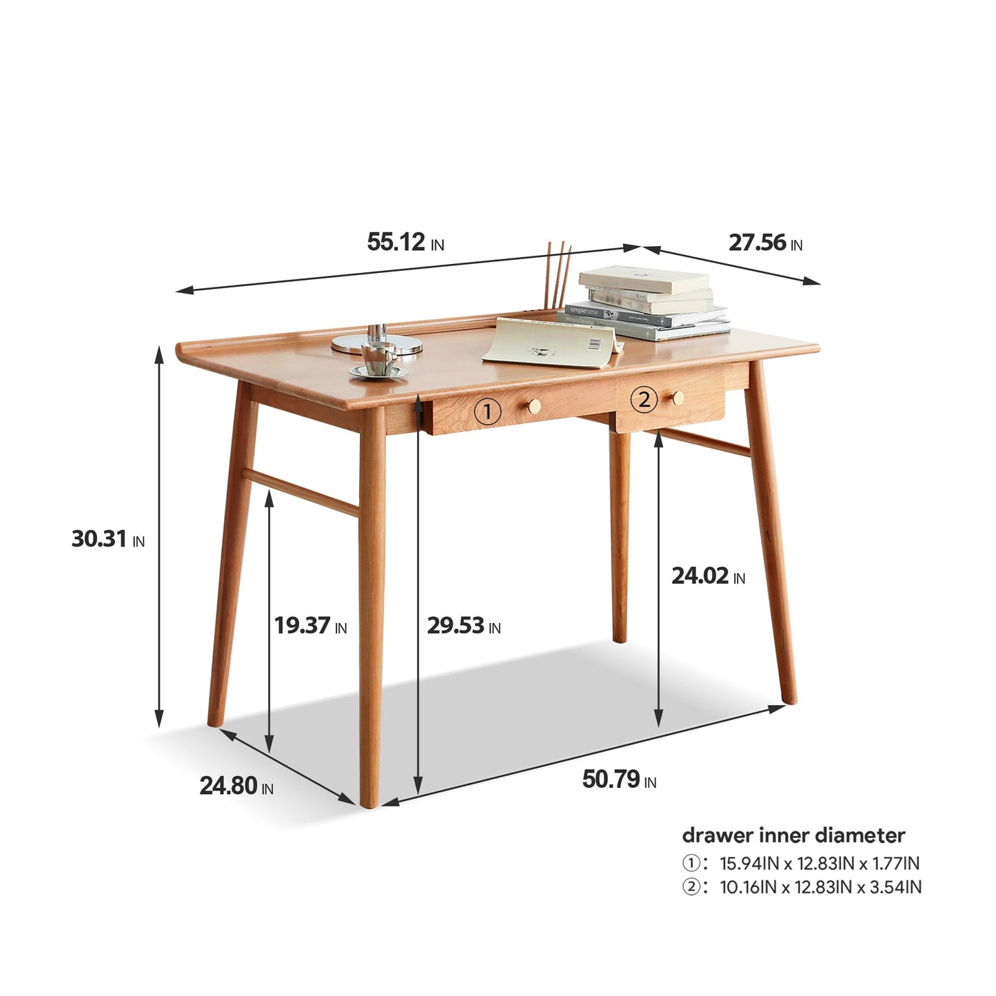 Computer Desk, Home Office Corner Writing Desk w/Drawers, Pen Holder, Cable Hole, 100% Solid Wood Desk for Small Spaces, Bedroom, Kids, Study