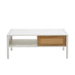 40.16" Rattan Coffee table, sliding door for storage, metal legs, Modern table  for living room , white