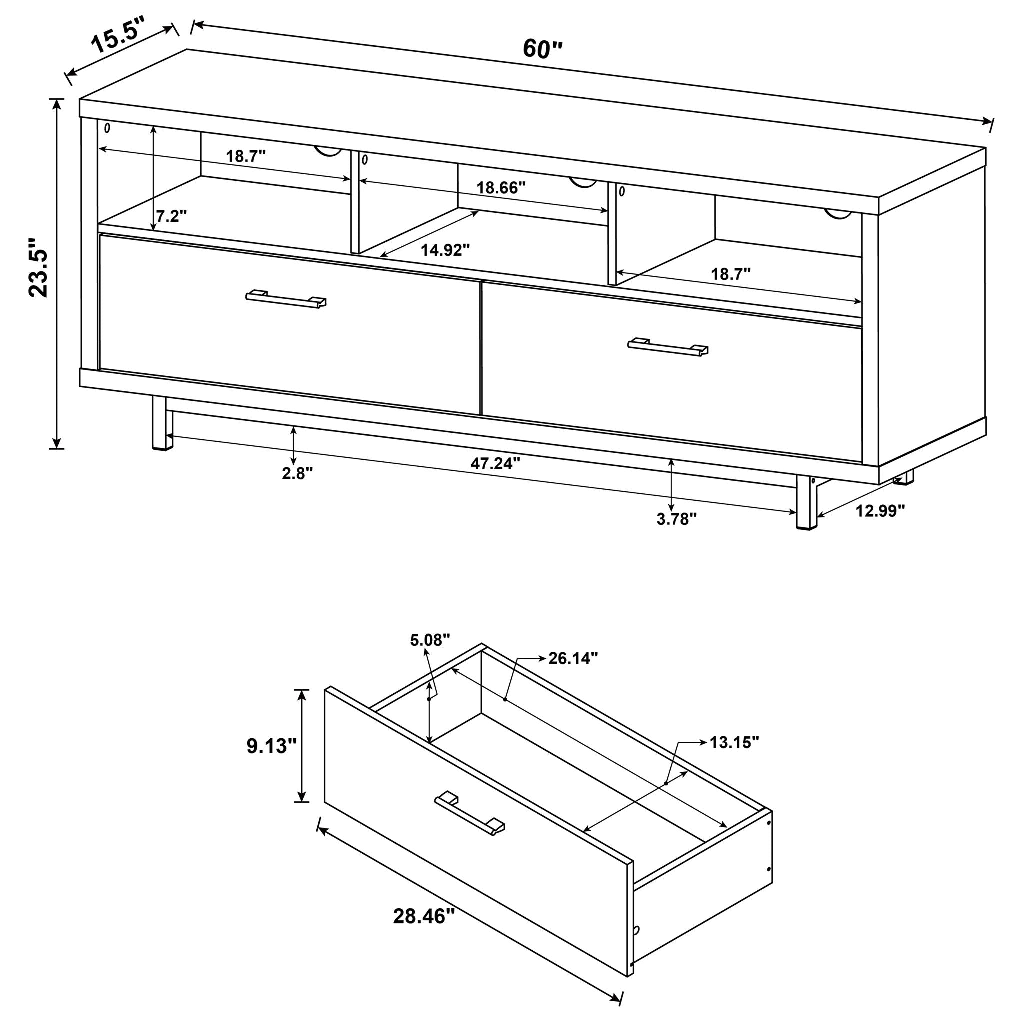 Drawer Storage TV Console - Brown