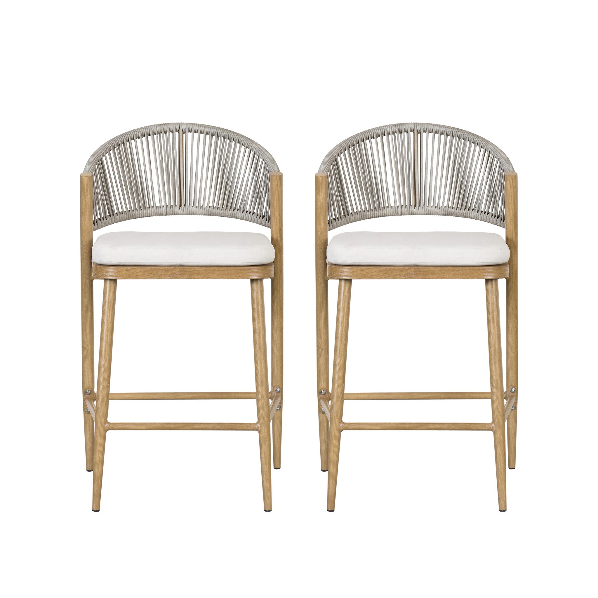 Outdoor 26" Counter Height Metal Frame Counter Stools With Scallop Shaped Backrest & Water Resistant Cushions