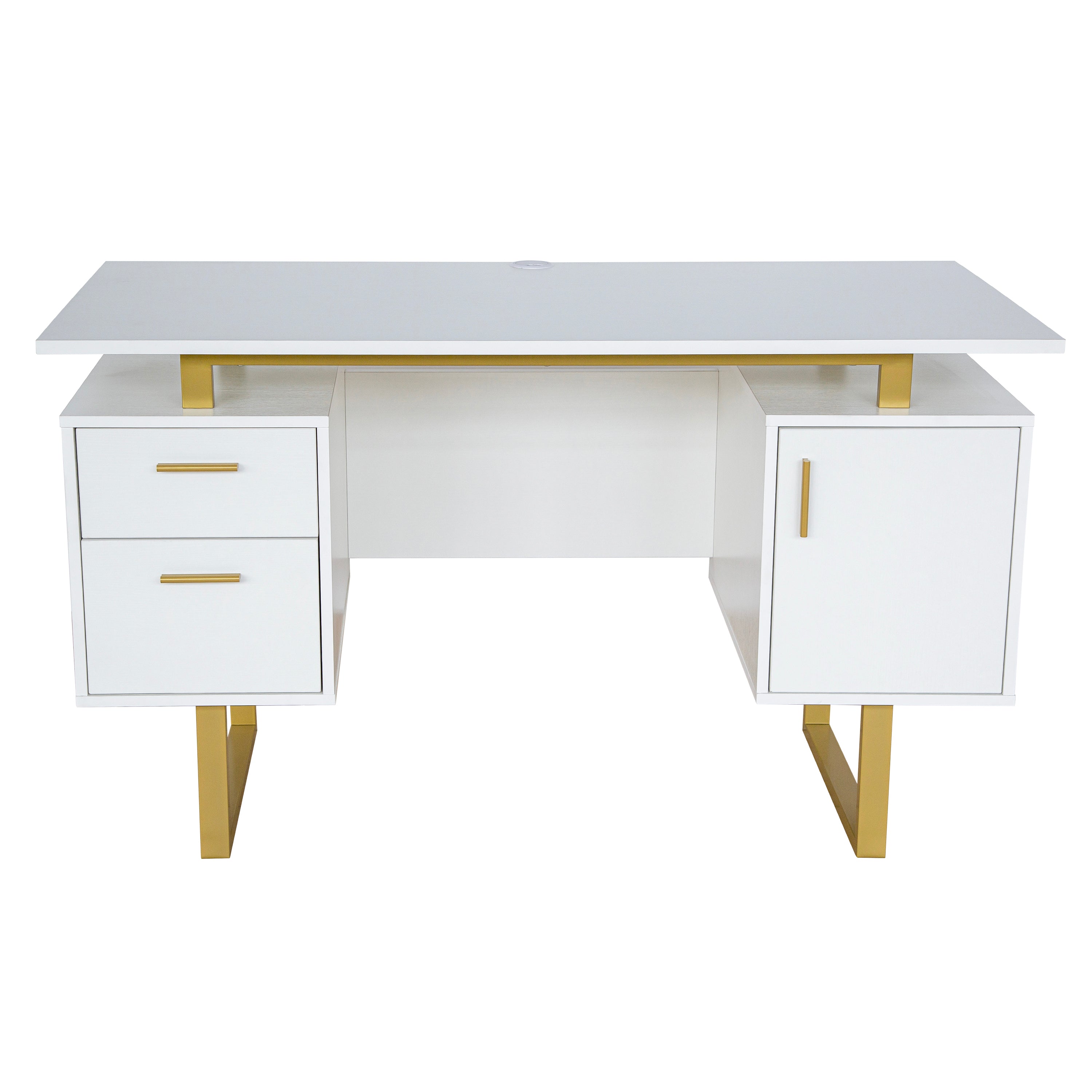 Techni Mobili White and Gold Desk for Office with Drawers & Storage, 51.25 in. W