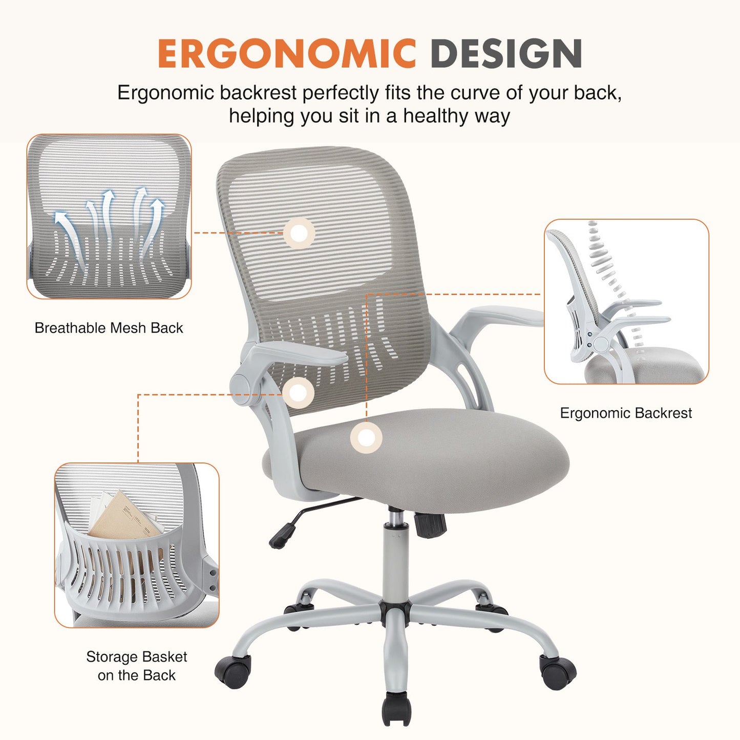 Sweetcrispy Office Mid Back Ergonomic Mesh Computer Desk Larger Seat Executive Height Adjustable Swivel Task Chair with Lumbar Support