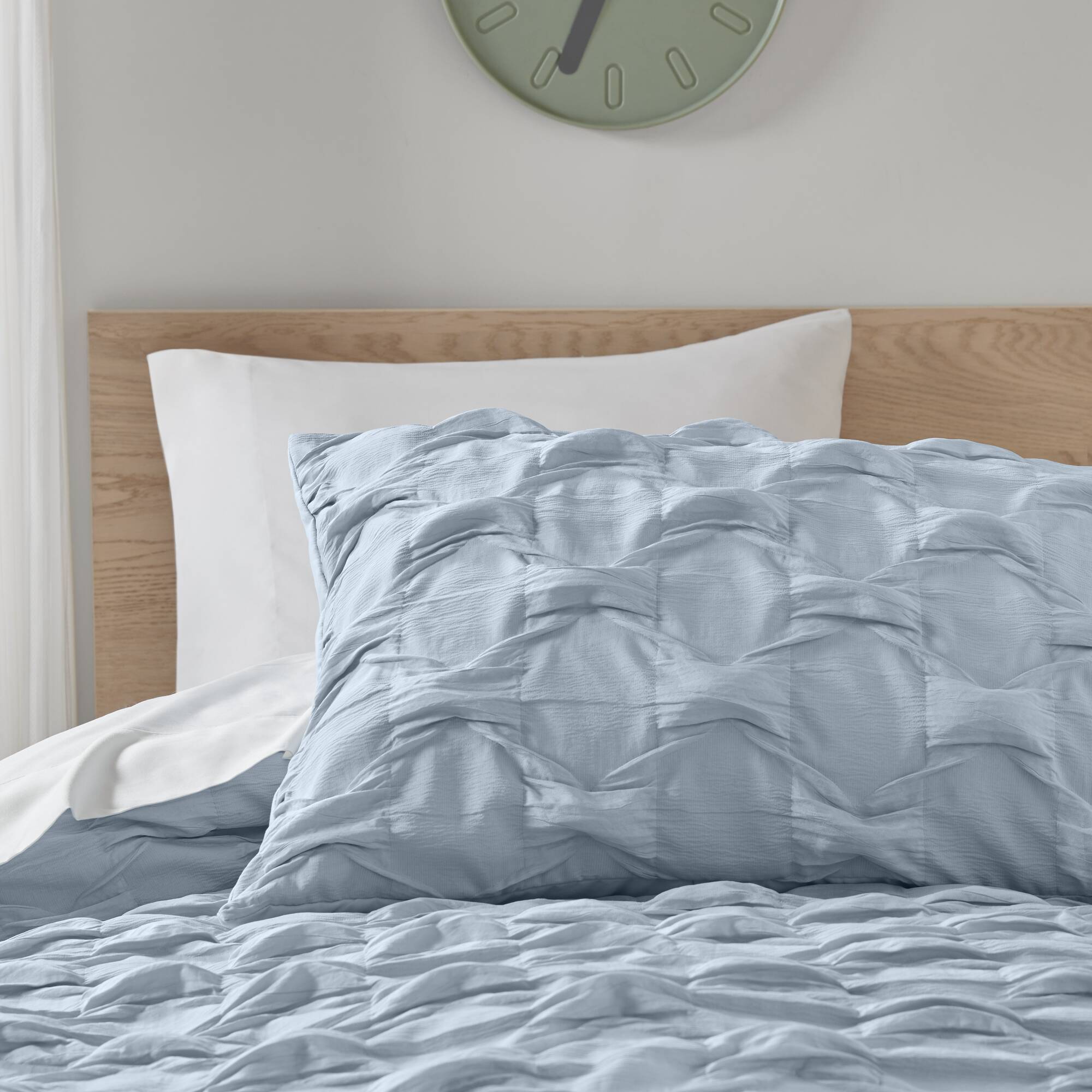 Bailey - Twin/Twin Long Diamond Pucker Comforter Set - Blue