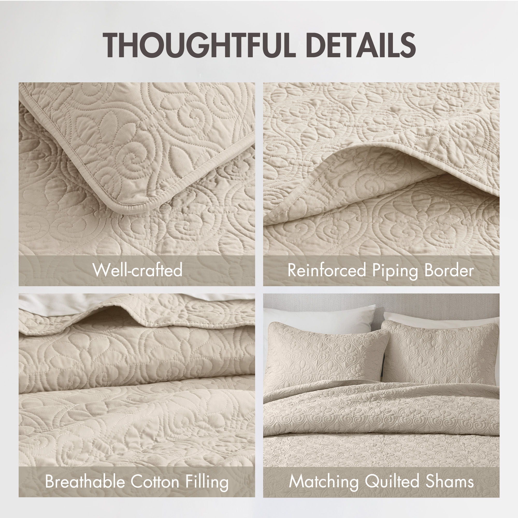 Quebec - Reversible Coverlet Set - Cream