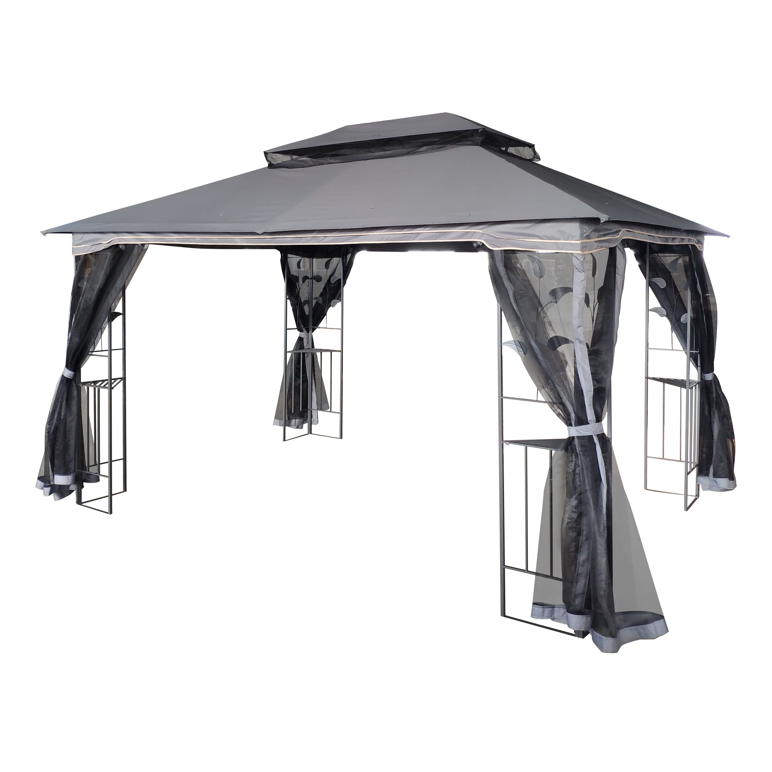 Outdoor Patio Gazebo Canopy Tent With Ventilated Double Roof And Mosquito Net (Detachable Mesh Screen On All Sides), Suitable For Lawn, Garden, Backyard And Deck - Gray