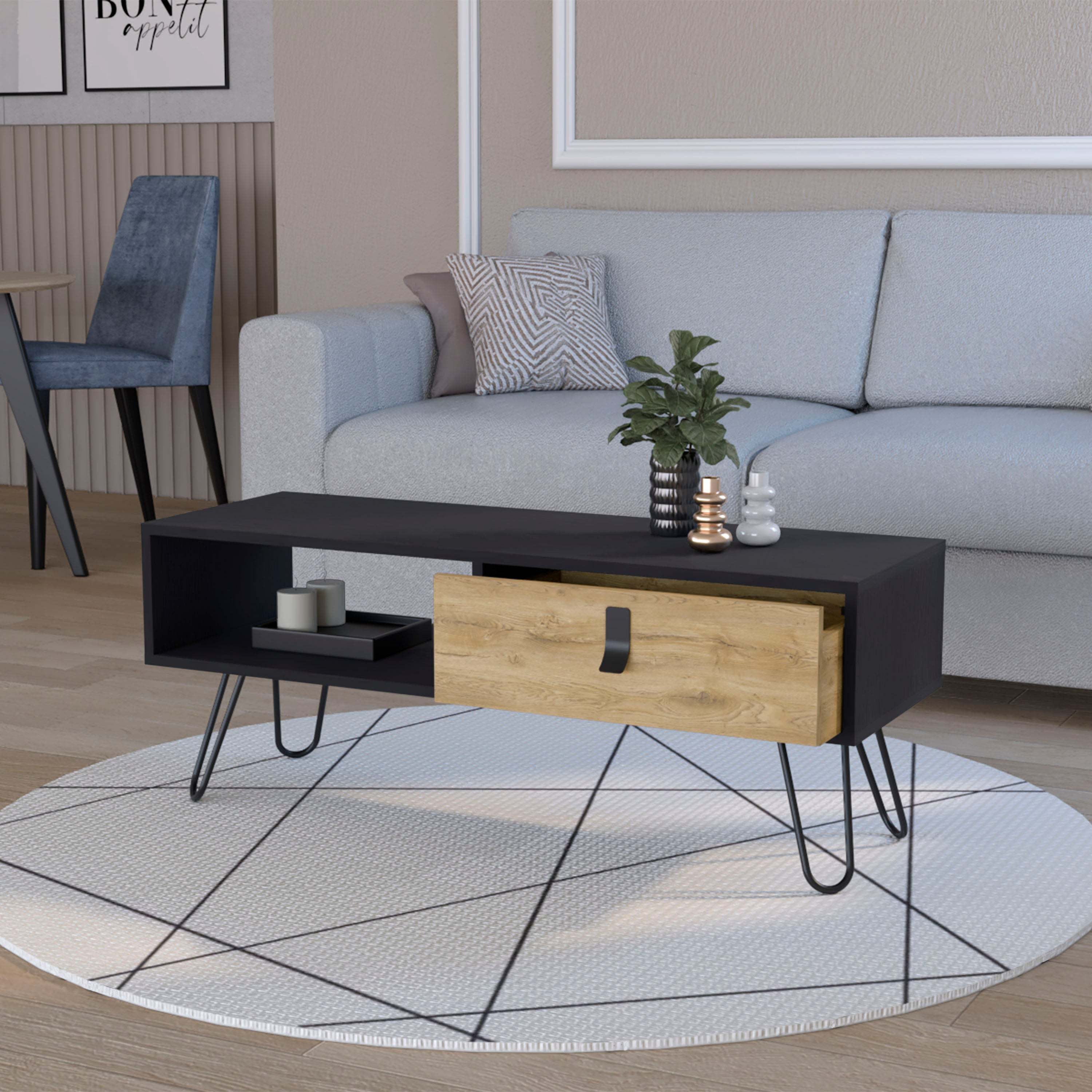 Chase Black and Macadamia Hairpin Legs Coffee Table