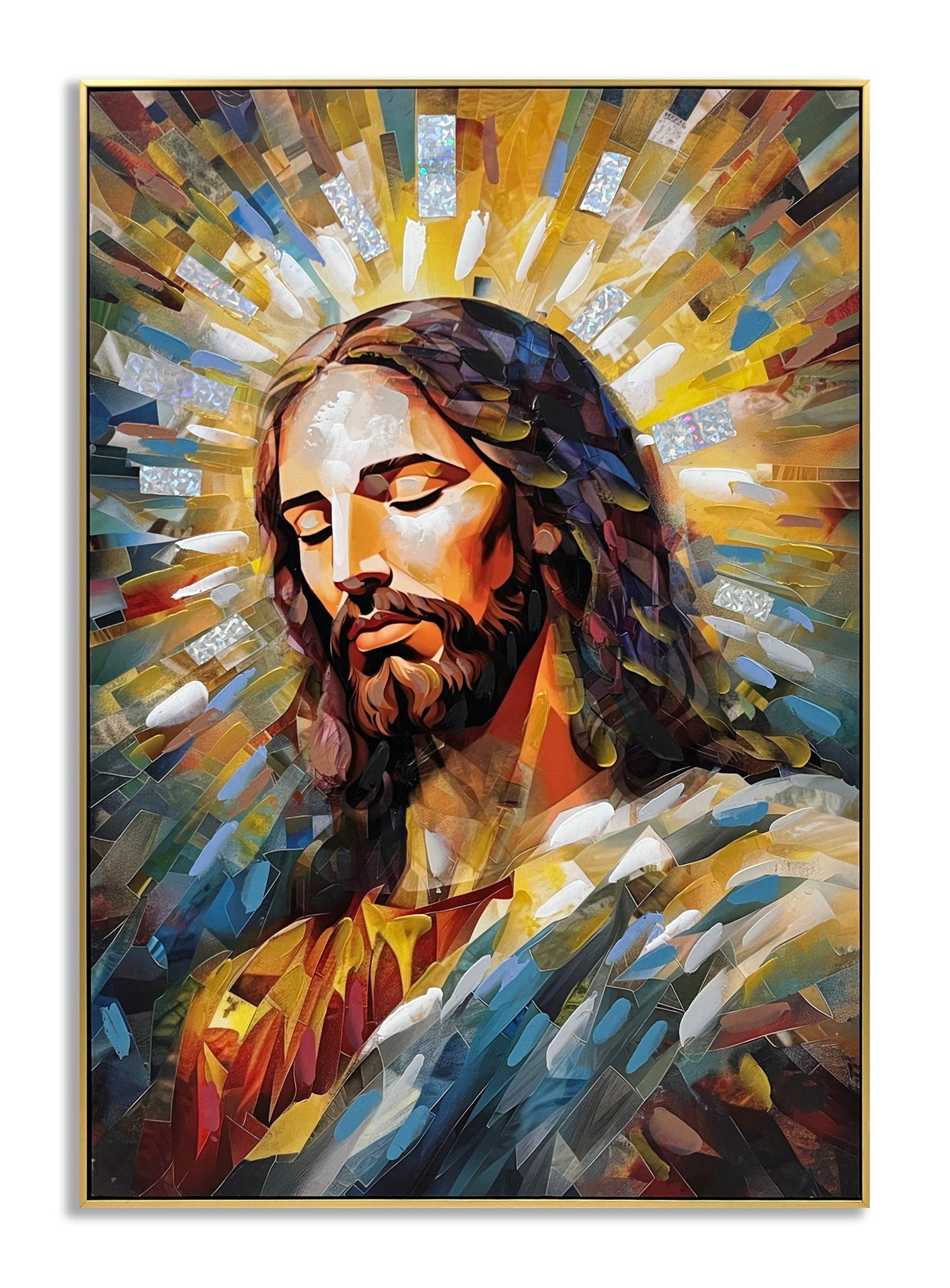Radiant Serenity Portrait - 40" x 28" Framed Wall Art - Gold