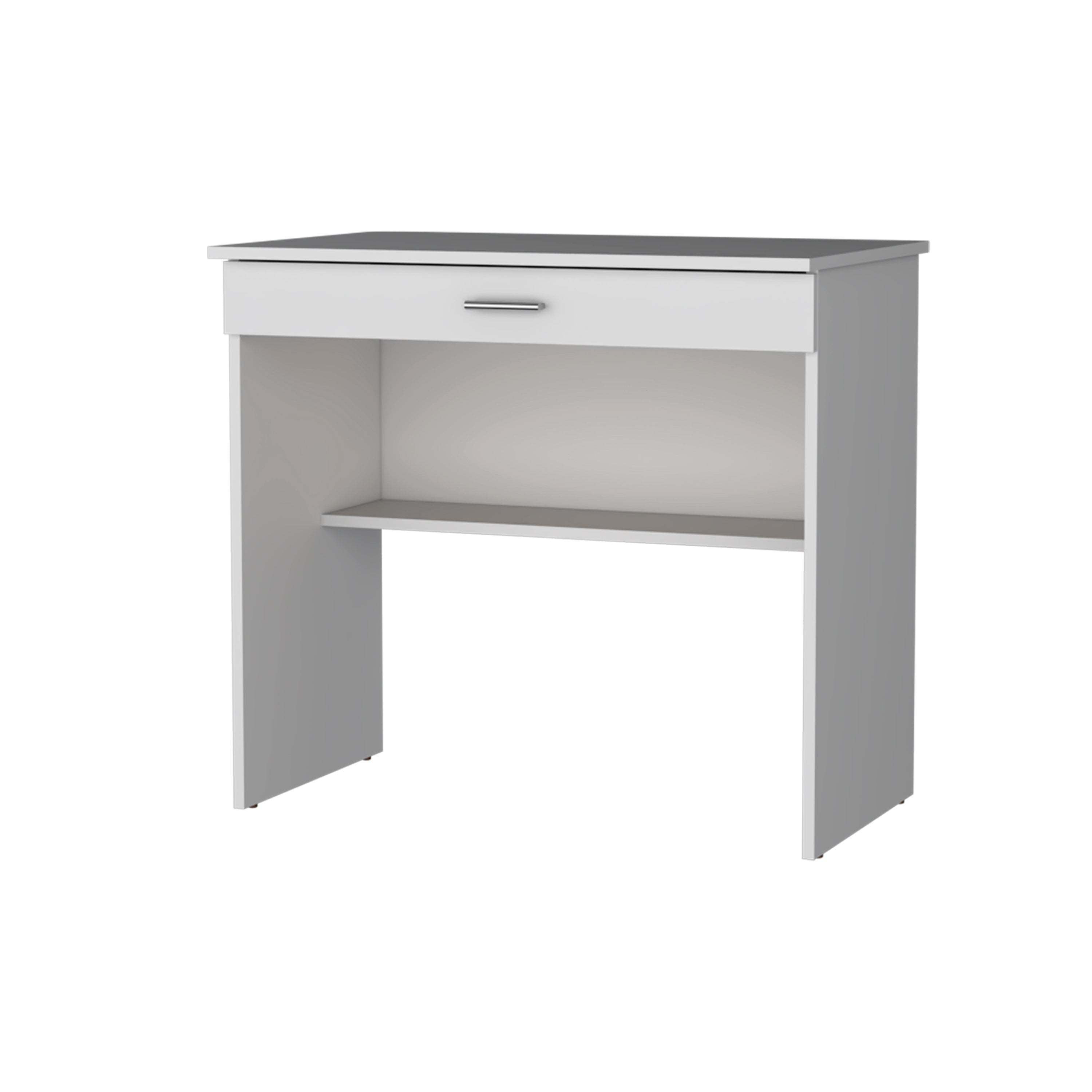 Chloe White Storage Desk with Drawer and Shelf