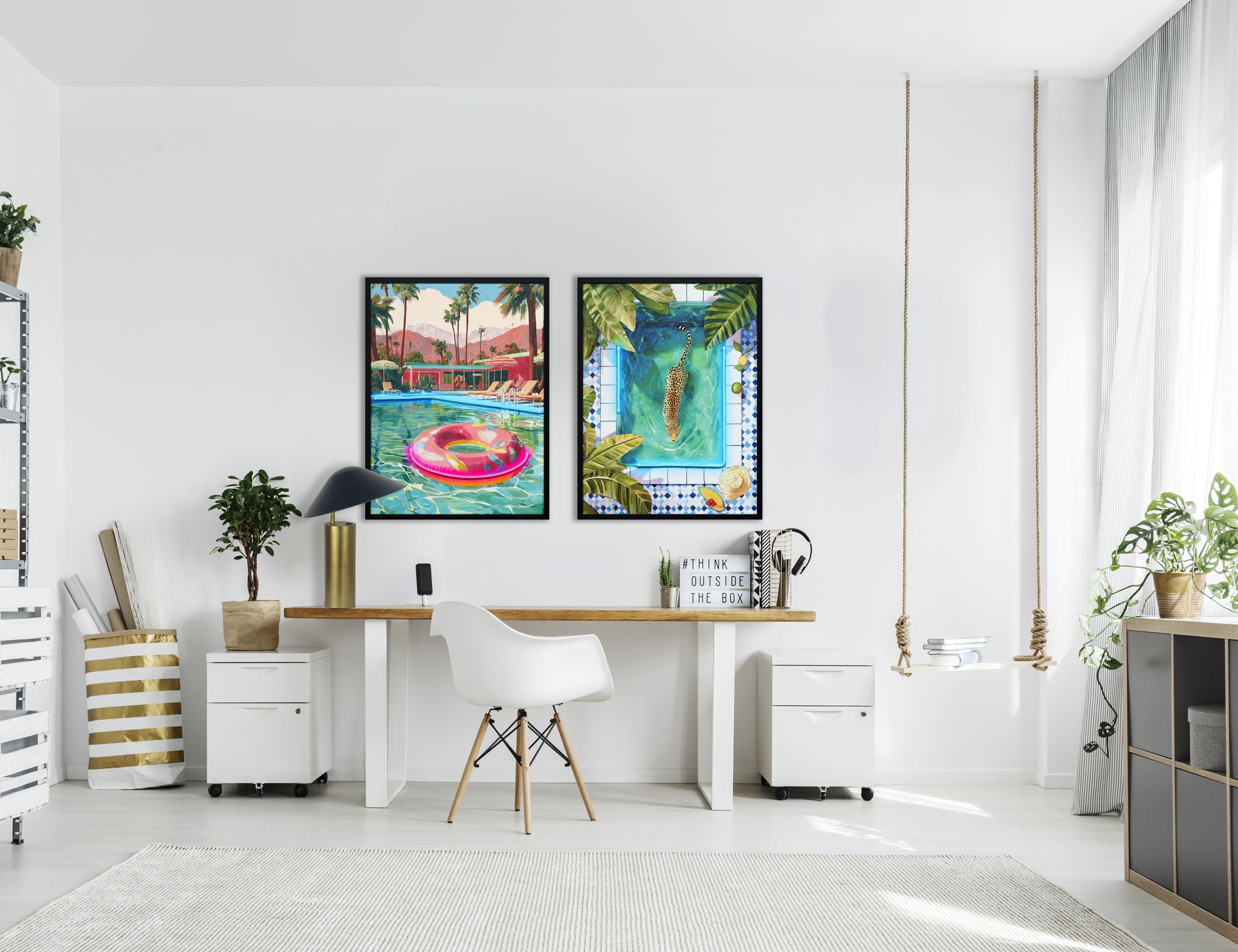 Poolside Prowl Hand-Embellished LED Canvas In Frame - Green / Blue