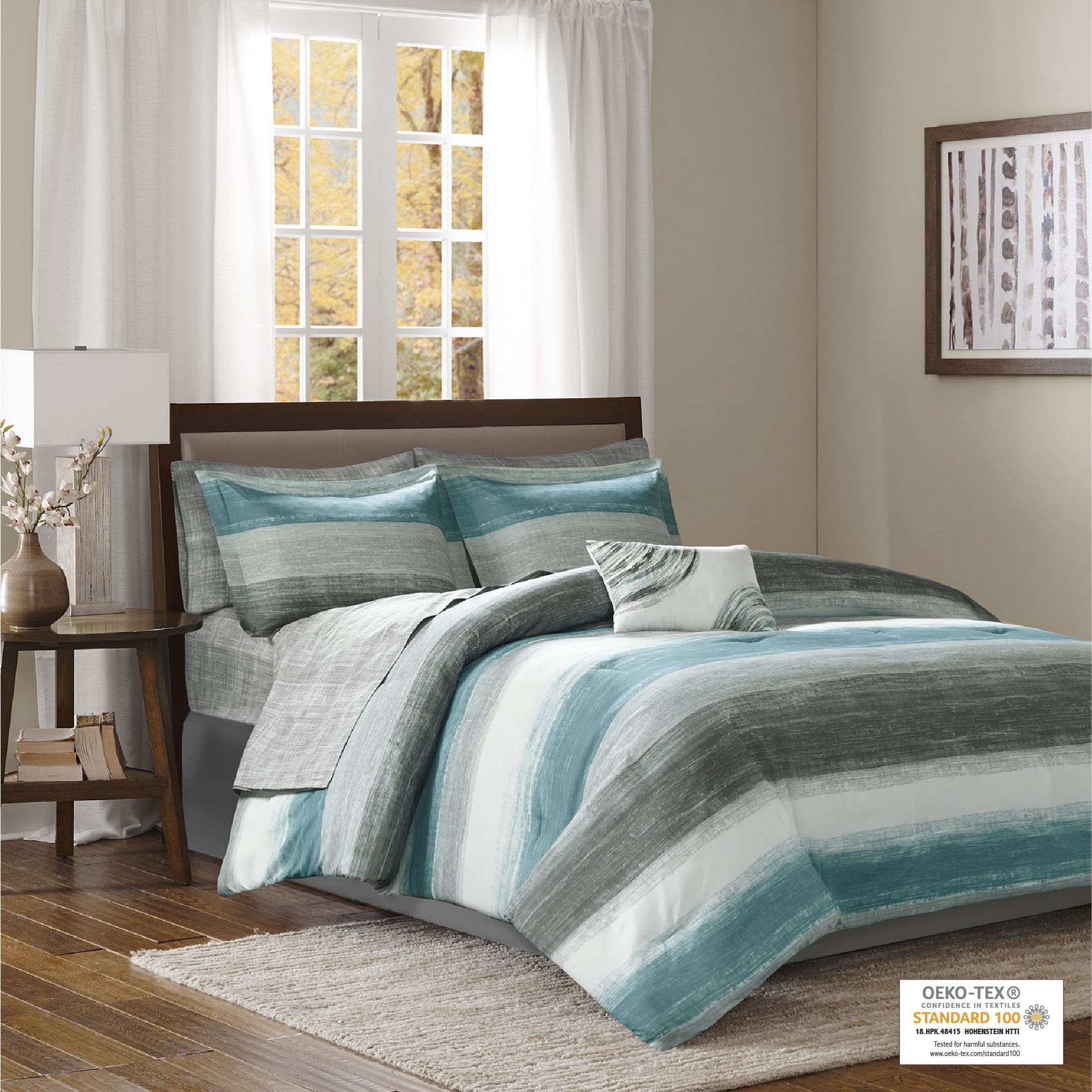 Saben - Twin Complete Comforter And Sheet Set - Aqua