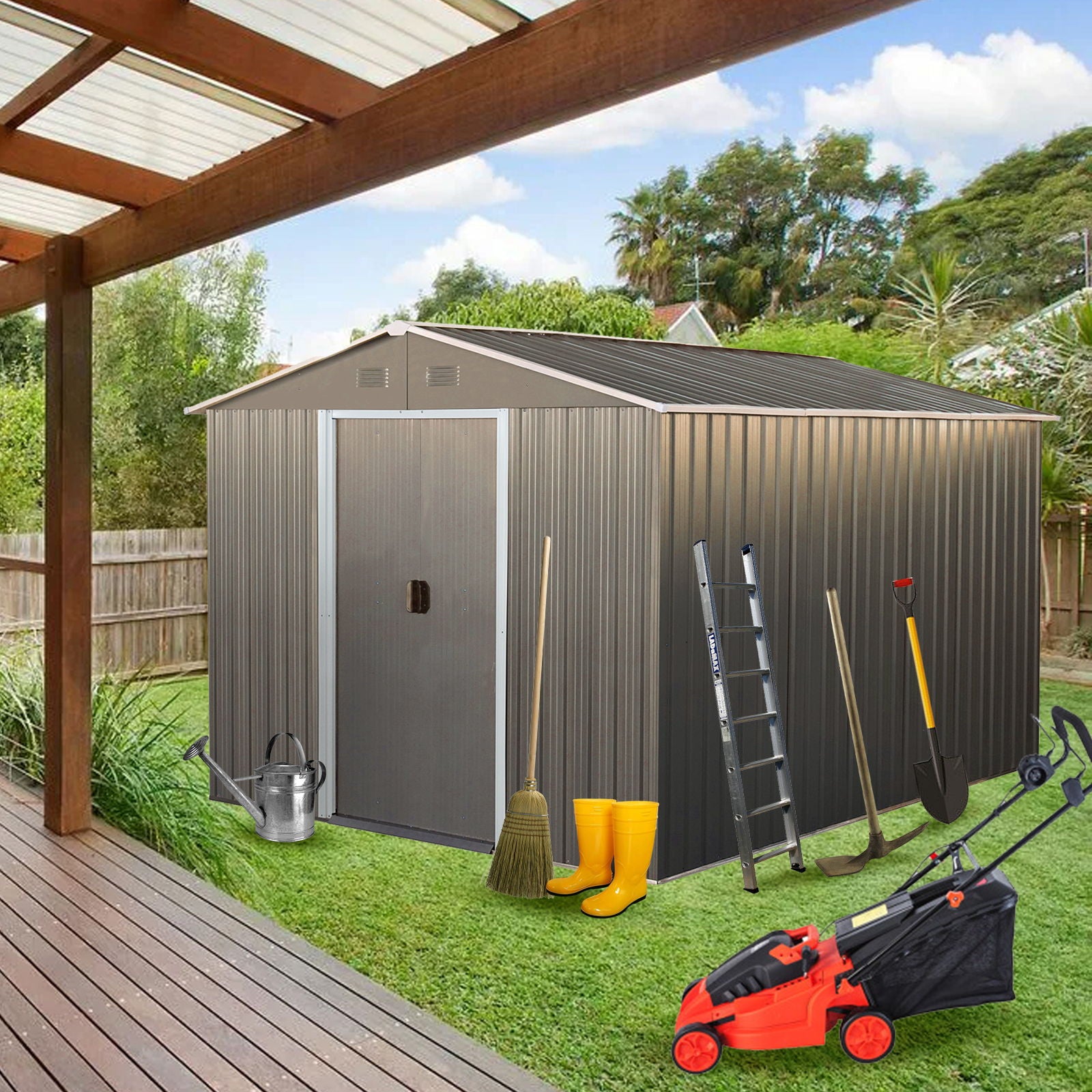 8X10Ft Outdoor Metal Storage Shed - Gray