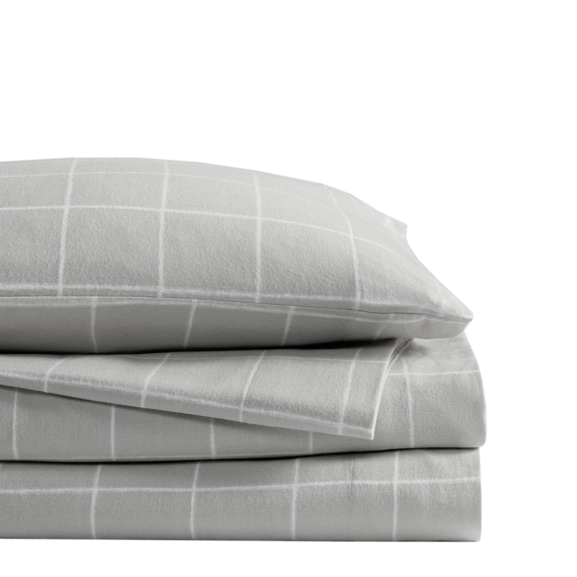 Cozy Cotton Flannel - California King Printed Sheet Set - Gray Windowpane