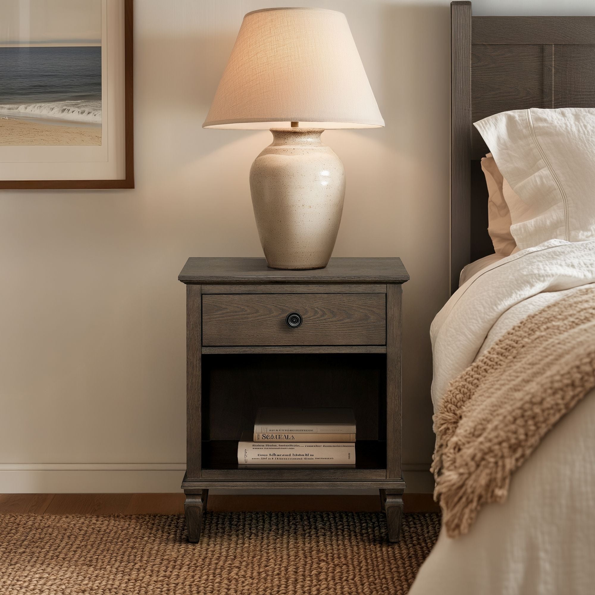 Victoria - One-Drawer Nightstand With Shelf - Antique Brown