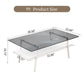 Rectangle Coffee Table, Tempered Glass Tabletop with White Metal Legs, Modern Table for Living Room , Gray Glass