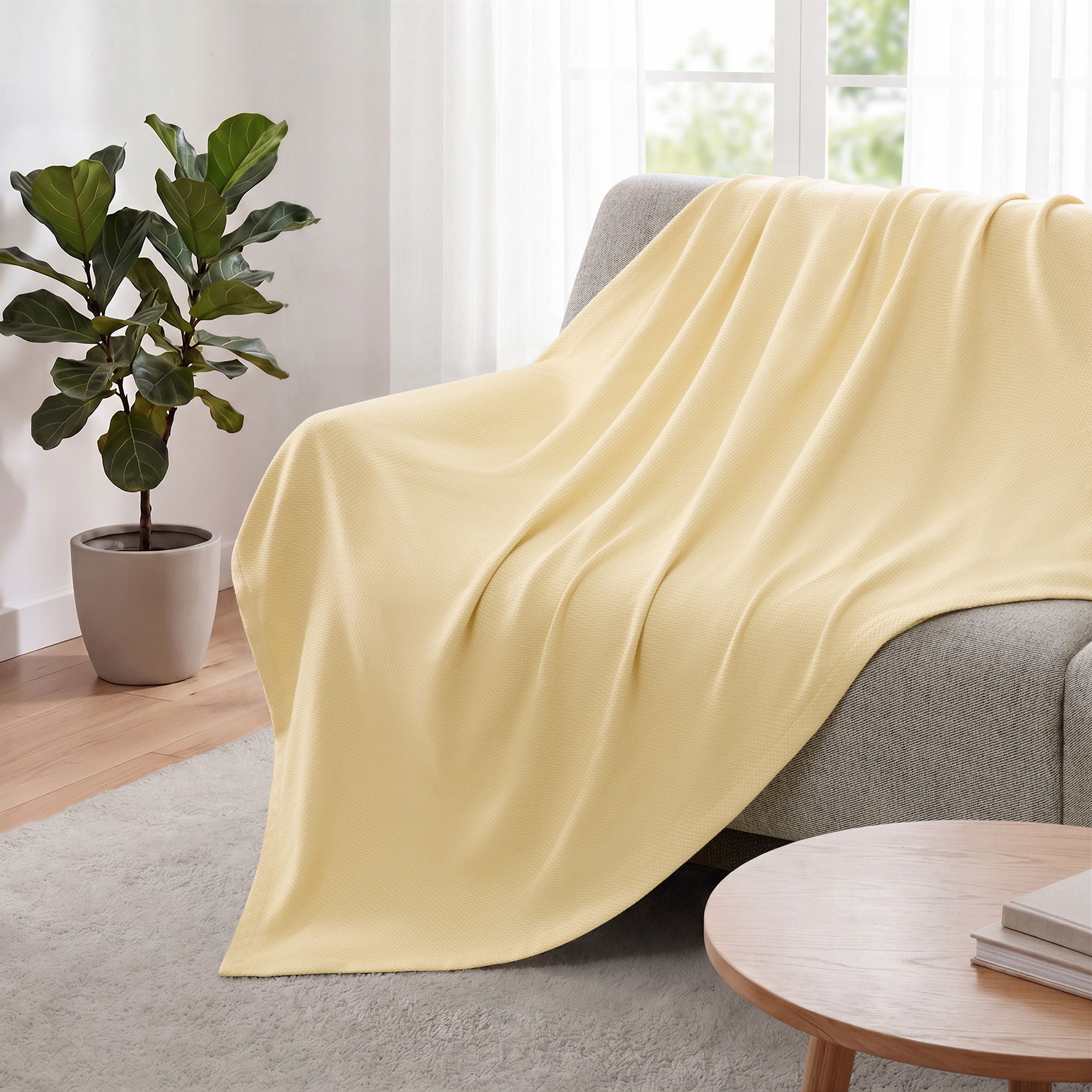 Egyptian Cotton - King 100% Certified Egyptian Cotton Blanket - Micro-Herringbone Yellow