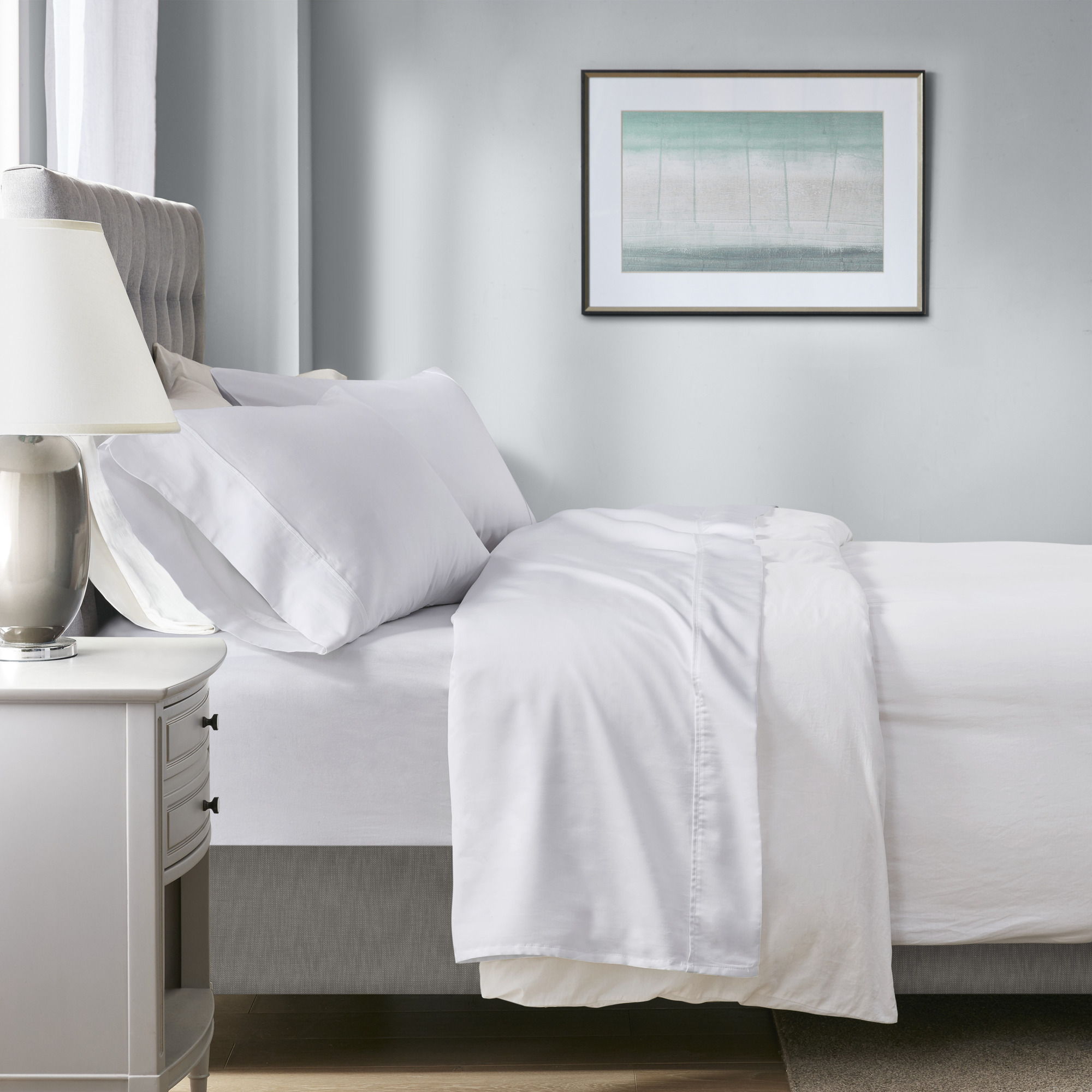 1000 Thread Count - King HeiQ Smart Temperature Cotton Blend 4 Piece Sheet Set - White