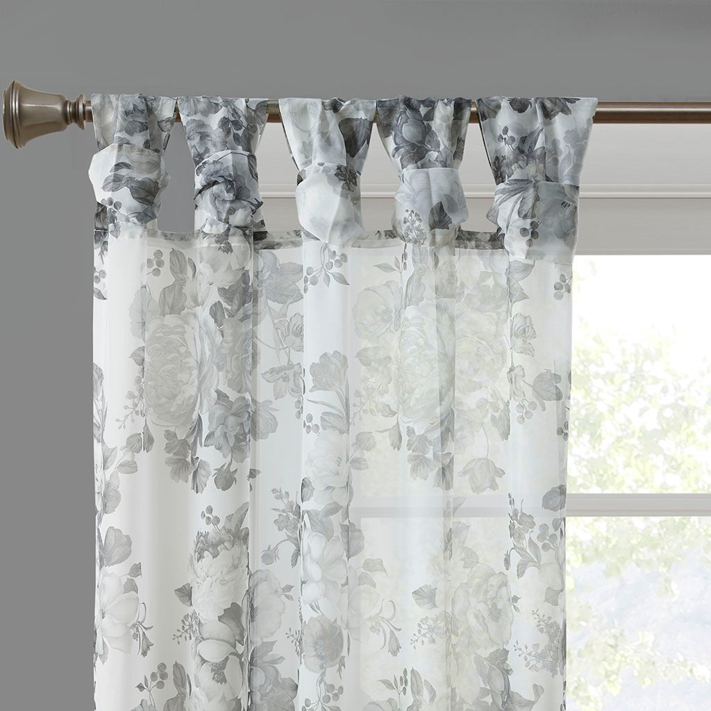 Printed Floral Twist Tab Top Voile Sheer Curtain