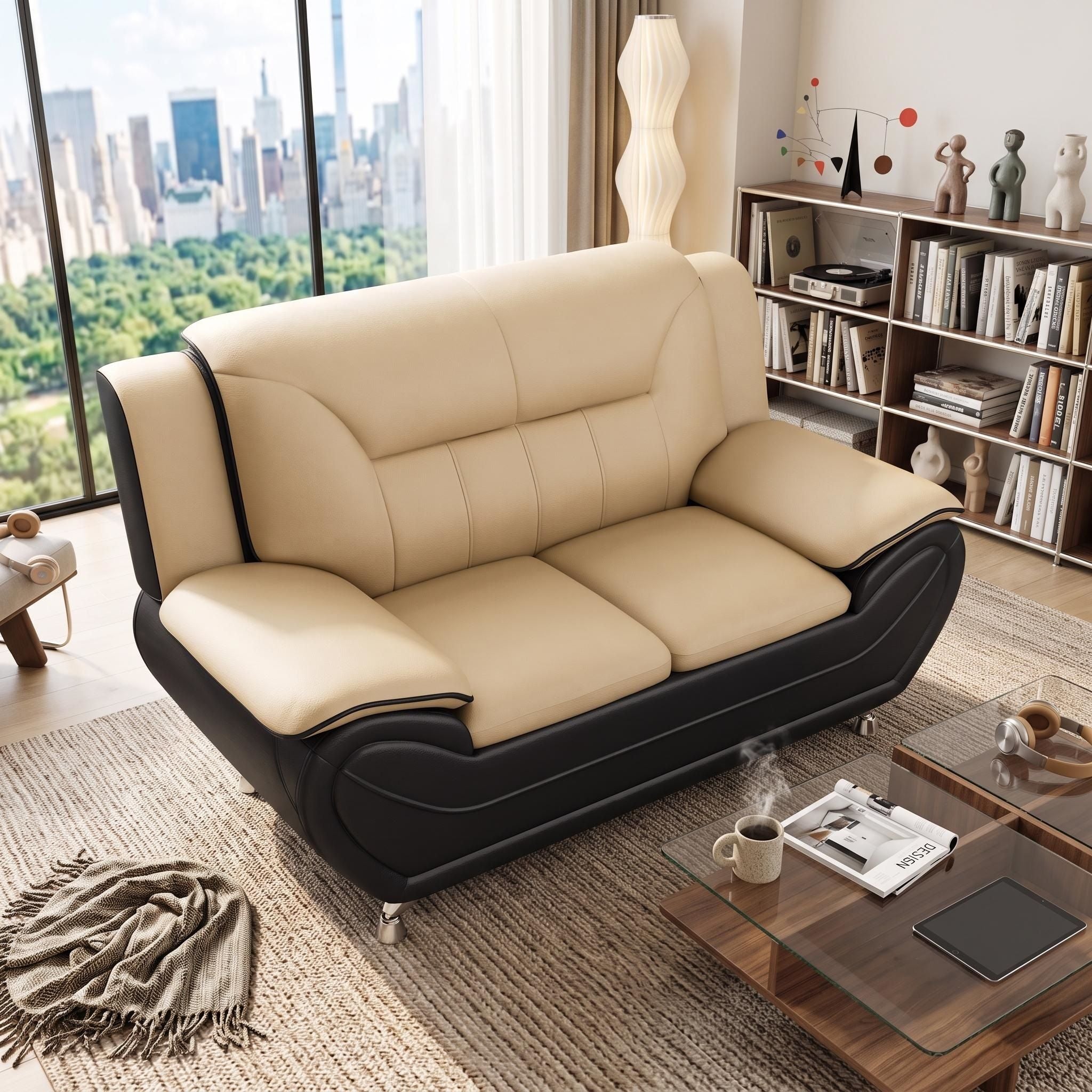 3 Piece Sofa Set, Upholstered Living Room Furniture - Camel