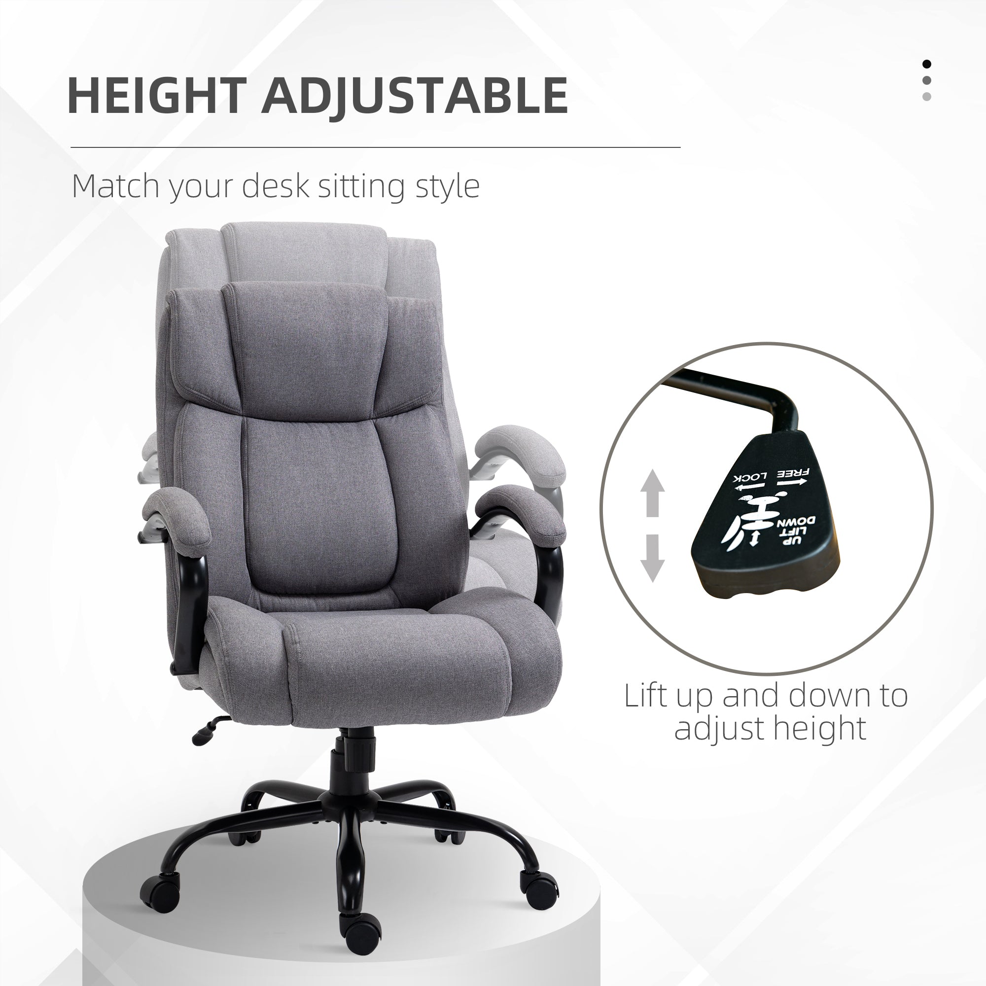 High Back Big and Tall Executive Office Chair 484lbs with Wide Seat, Computer Desk Chair with Linen Fabric, Adjustable Height, Swivel Wheels, Light Grey