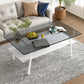 Rectangle Coffee Table, Tempered Glass Tabletop with White Metal Legs, Modern Table for Living Room , Gray Glass