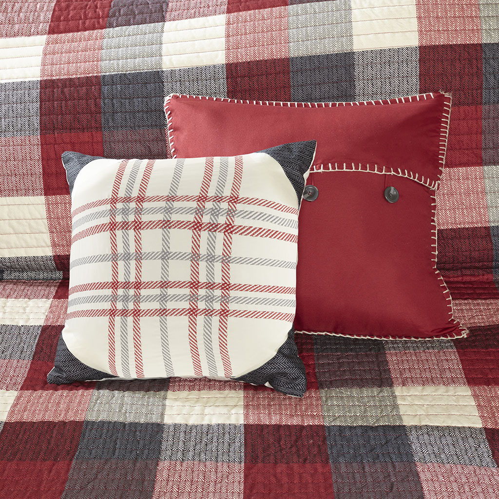 Ridge - 6 Piece Reversible Herringbone Coverlet Set - Red