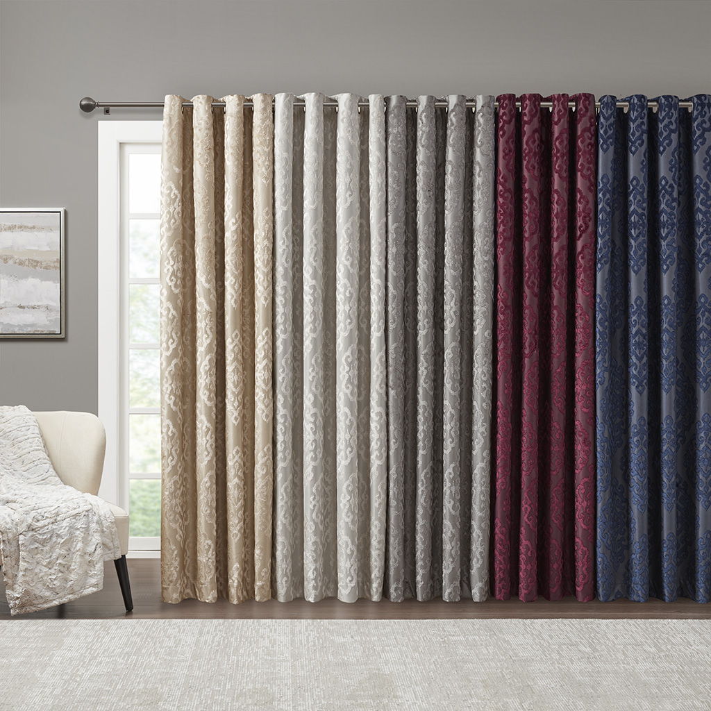 Mirage - 84" Knitted Damask Total Blackout Grommet Top Curtain Panel - Gray